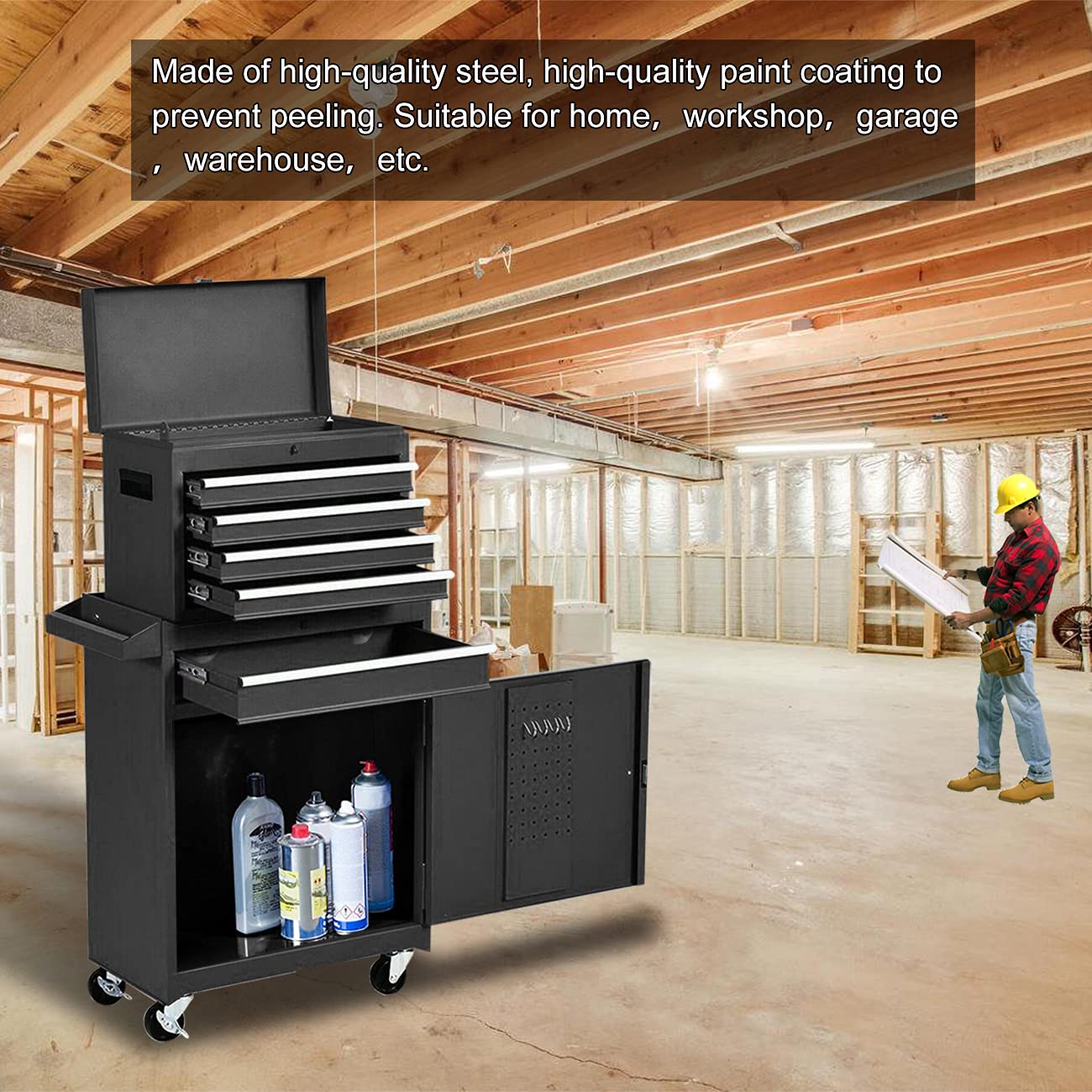 5-Drawer Rolling Tool Chest - Heavy Duty Mobile Tool Storage Organizer with Wheels, Lockable Drawers & High Capacity for Garage, Workshop & DIY Projects (Black) - Perfect for Mechanics, Carpenters & Home Improvement