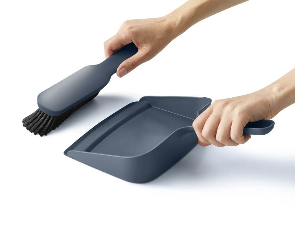 Joseph Joseph CleanStore Wall Mounted Dustpan & Brush Set - Blue | Space-Saving Cleaning Tools for Kitchen, Bathroom & Garage Organization | Durable Broom and Dustpan Combo with Hanging Hook