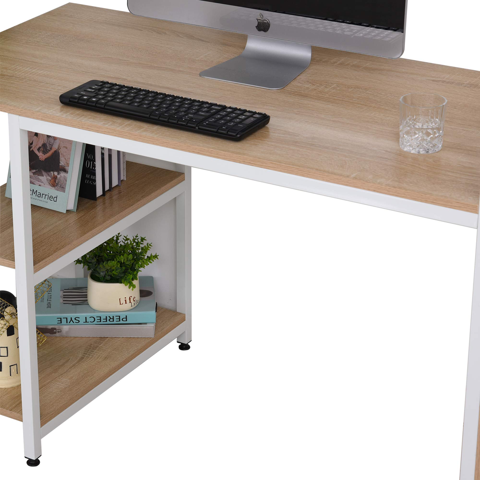 HOMCOM 68 Inch Office Computer Desk with Bookshelf & CPU Stand - Modern Woodgrain Design, Spacious Storage Shelves - Perfect for Home Office, Gaming & Study (Oak Finish)