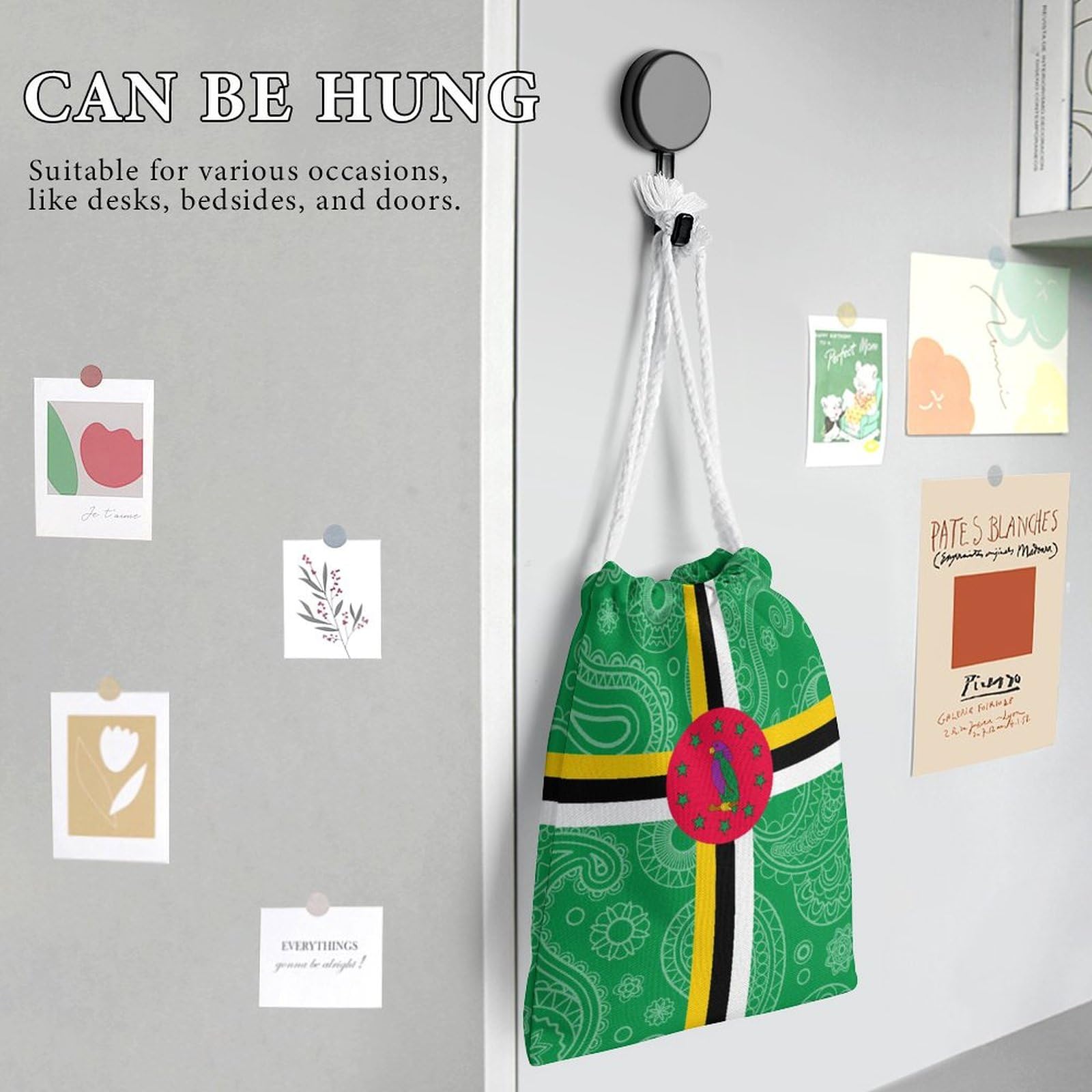 Dominica Paisley Flag Print Muslin Drawstring Bags - Reusable Small Gift Pouches for Party Favors, Wedding Gifts & Travel Storage | Eco-Friendly Cotton Fabric Gift Bags