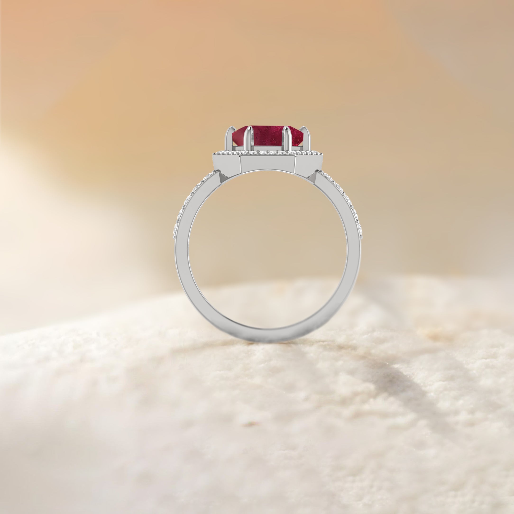 Hexagon Style Natural Ruby Halo Ring - 14K Gold Plated Vintage Wedding Band for Women, Perfect for Engagement, Anniversary & Special Occasions