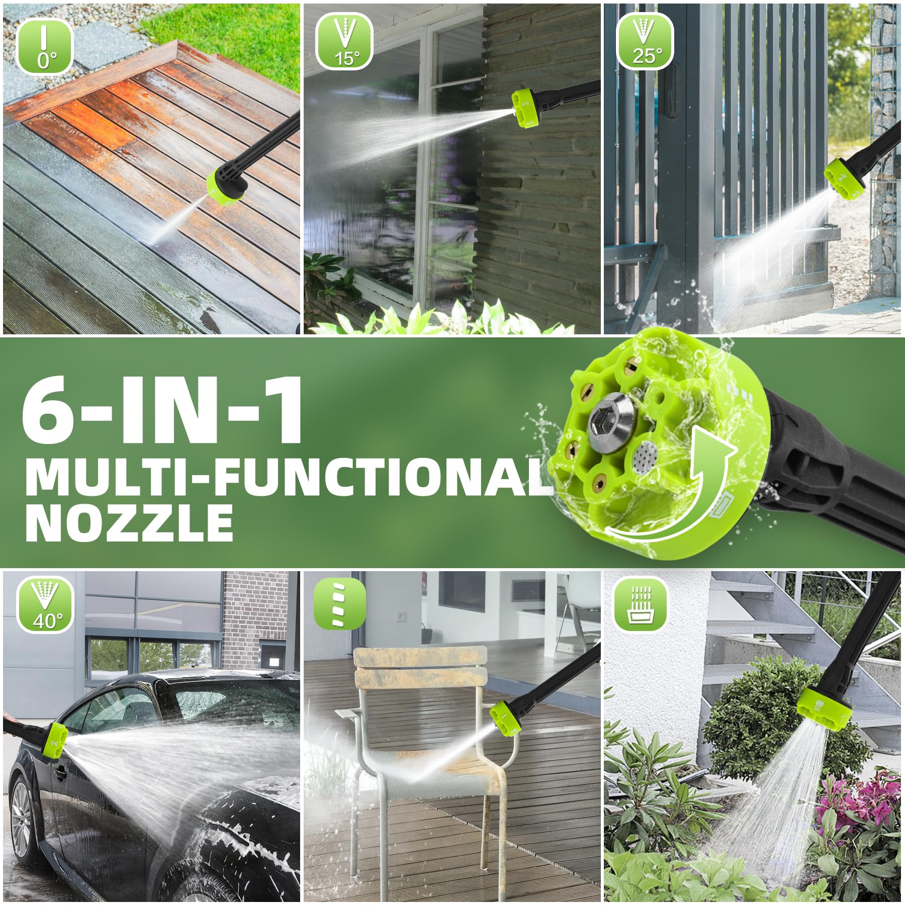 Cordless Pressure Washer 980PSI - Portable Electric Power Washer with 6-in-1 Nozzle & 18000mAh Battery - High Pressure Washer Gun for Cars, Patios, Driveways, Decks & Outdoor Cleaning