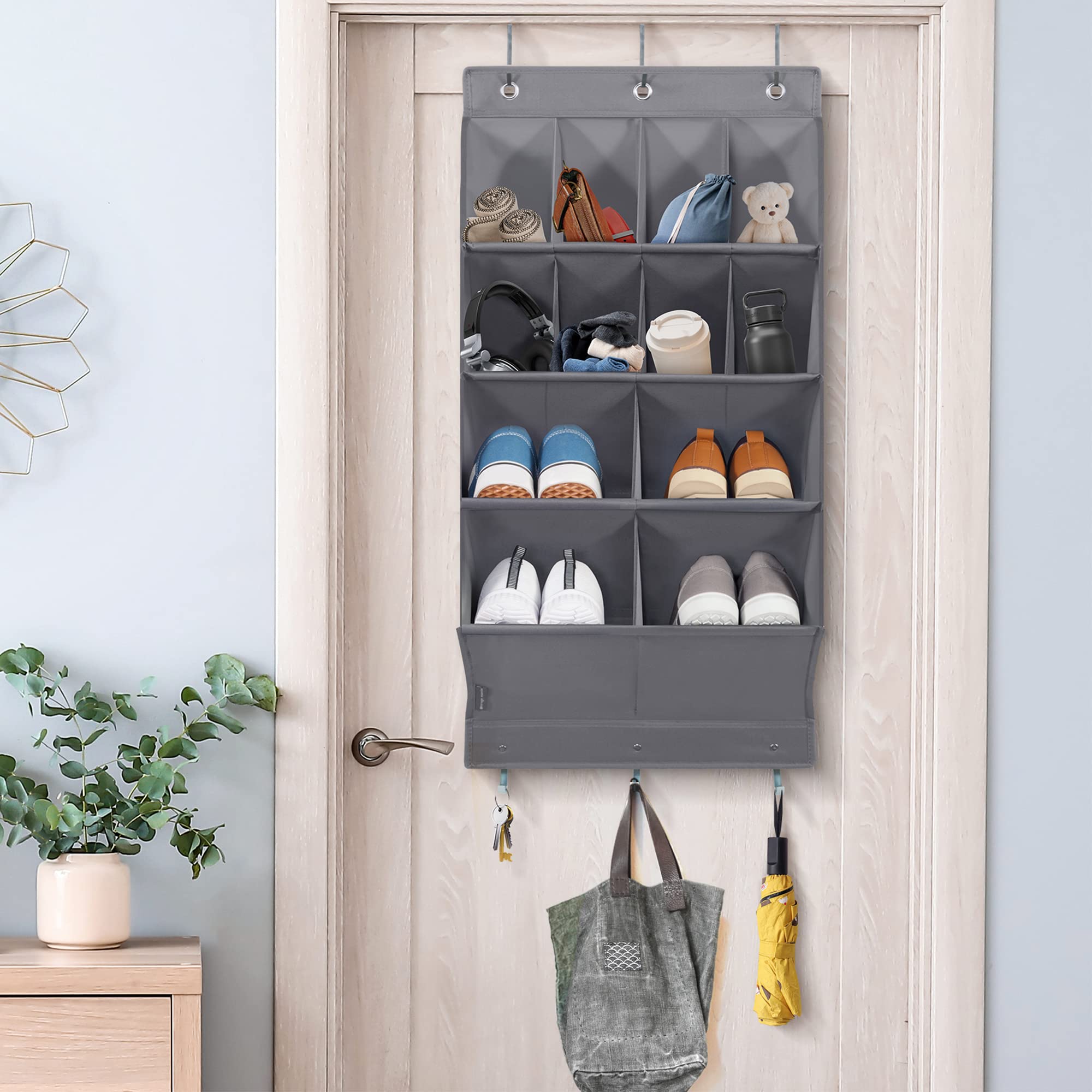 2 Pack Over the Door Shoe Organizer with 8 Large & 4 XL Deep Pockets - Space Saving Hanging Closet Storage for Shoes, Accessories & More - Perfect for Bedrooms, Dorms & Small Spaces (Gray)