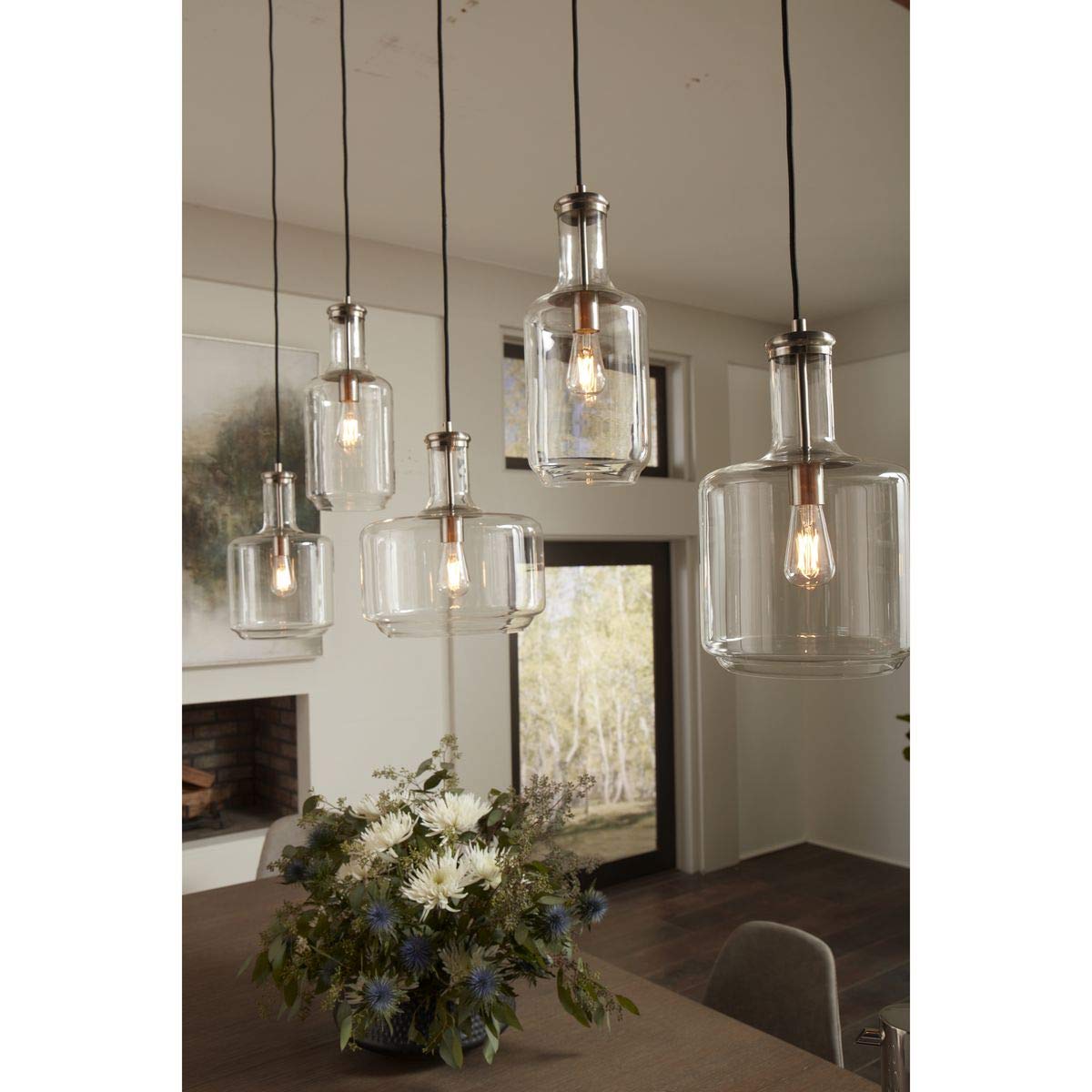 Latrobe Collection 1-Light Clear Glass Coastal Pendant Light with Brushed Nickel Finish - Perfect for Kitchen Island, Dining Room, and Beach House Decor