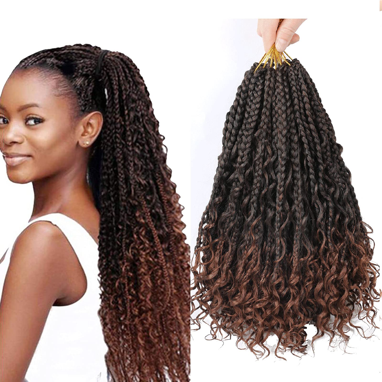 8 Pack Bohemian Box Braids Crochet Hair - 12 Inch Synthetic Braiding Hair with Curly Ends for Black Women | T30 Goddess Box Braids | Perfect for Protective Styles, Everyday Wear & Special Occasions