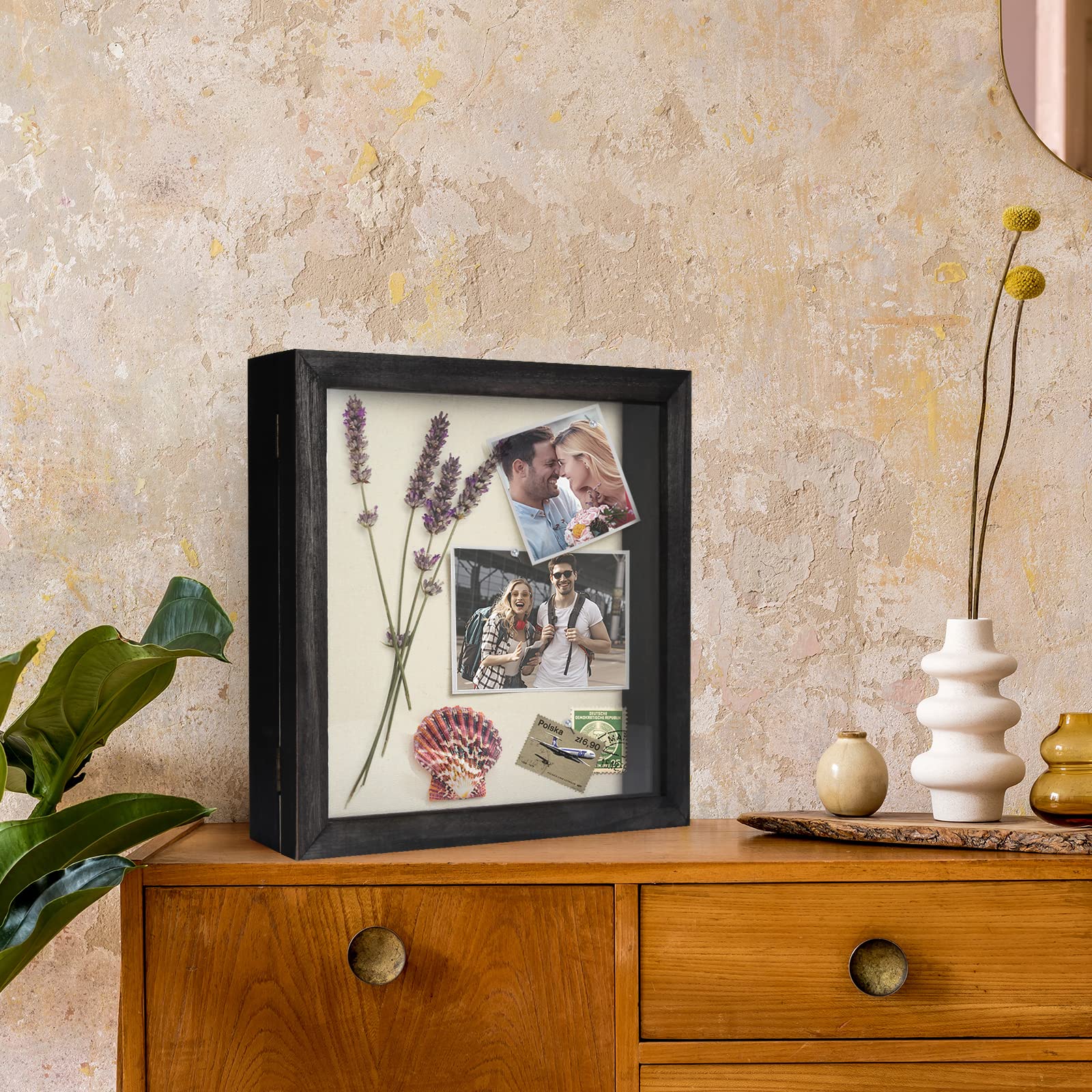 TJ.MOREE Large Rustic Black Shadow Box Display Case - 11 x 11 Inch Glass Window Frame for Wedding Bouquets, Medals, Photos & Keepsakes | Perfect for Wedding Memorabilia, Home Decor & Gift Display
