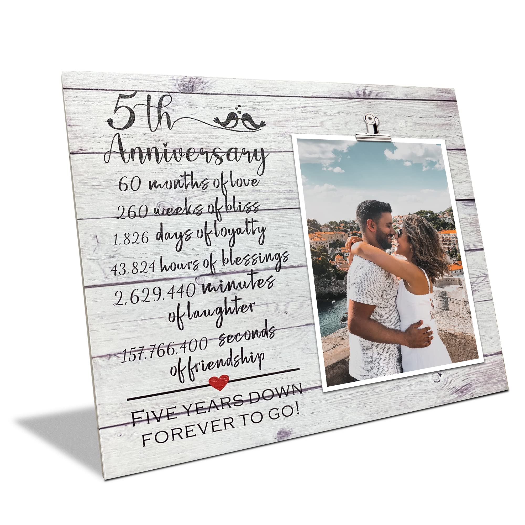 ZENNLAB 5th Anniversary Wood Picture Frame - Romantic Wedding Anniversary Gift for Couples, Husband & Wife - Perfect for Home Decor, Office Display & Cherishing Memories - Celebrate 5 Years Together with This Timeless Keepsake