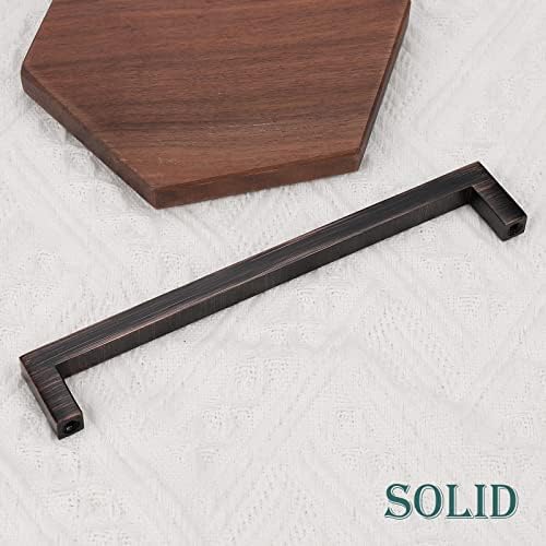 GOBEKOR 25 Pack Oil Rubbed Bronze Square Cabinet Pulls - 6-1/4 Inch Hole Centers, Modern Solid Drawer Handles for Kitchen Cabinets, Dressers & Bathroom Vanities - Durable Hardware for Home Renovation & Furniture Upgrade