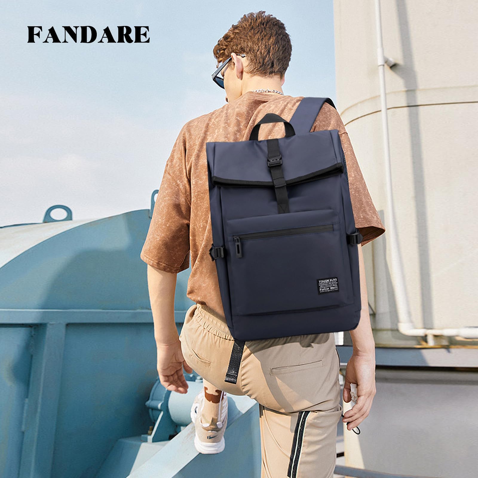 FANDARE Anti-Theft Water Resistant Laptop Backpack for Men & Women - Business Travel, College & Work - Fits 15.6 Inch Laptop (Blue) | Perfect for Commuting, Office Use & School Essentials