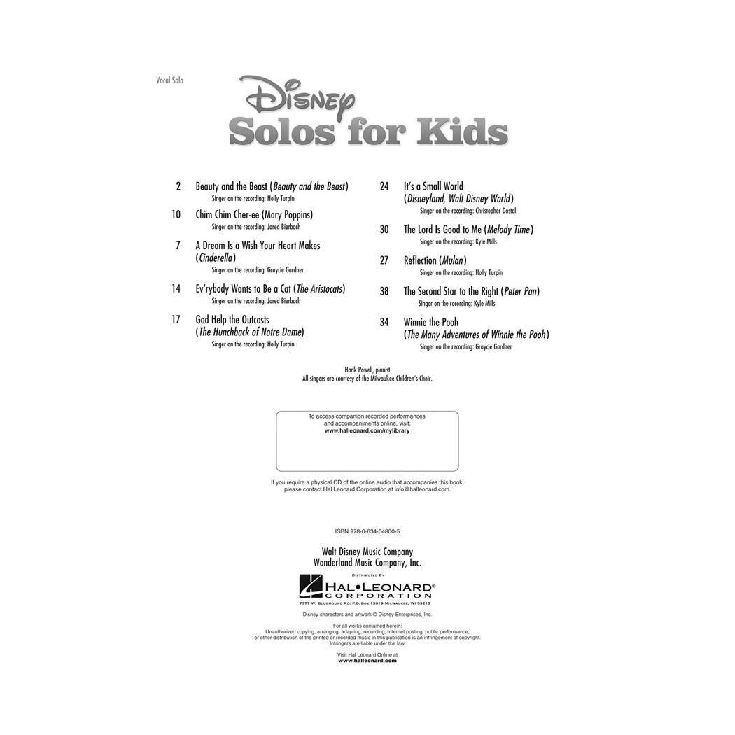 Disney Kids' Solo Songs: Vocal Collection Softcover Book with Online Audio - Perfect for Singing Practice & Performances at Home or School