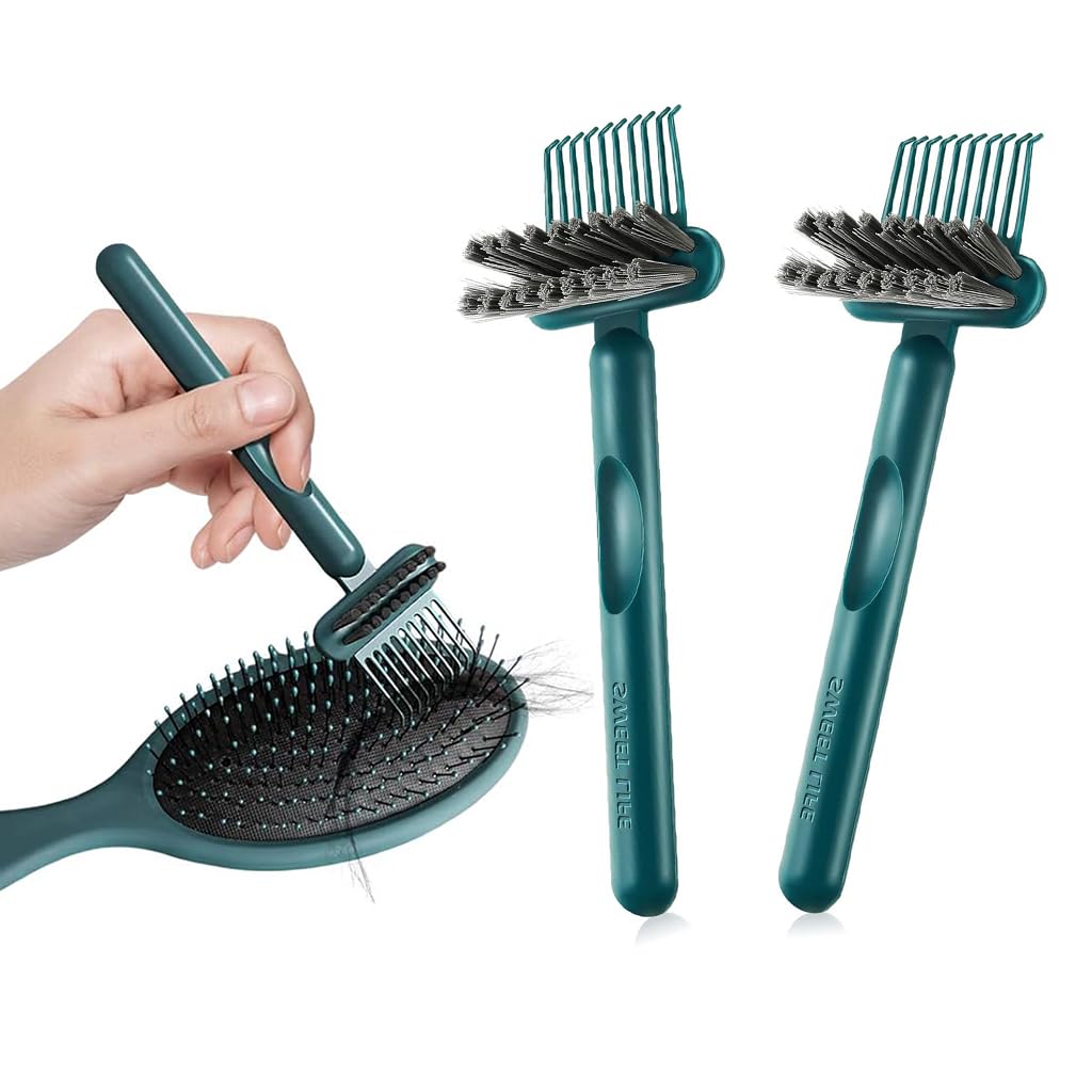 ZIBUYU® 2-in-1 Hair Brush Cleaner Tool - Professional Soft Bristle Brush with Embedded Comb for Removing Hair & Dust (2 Pack) - Perfect for Salon, Home, Bathroom & Travel Use