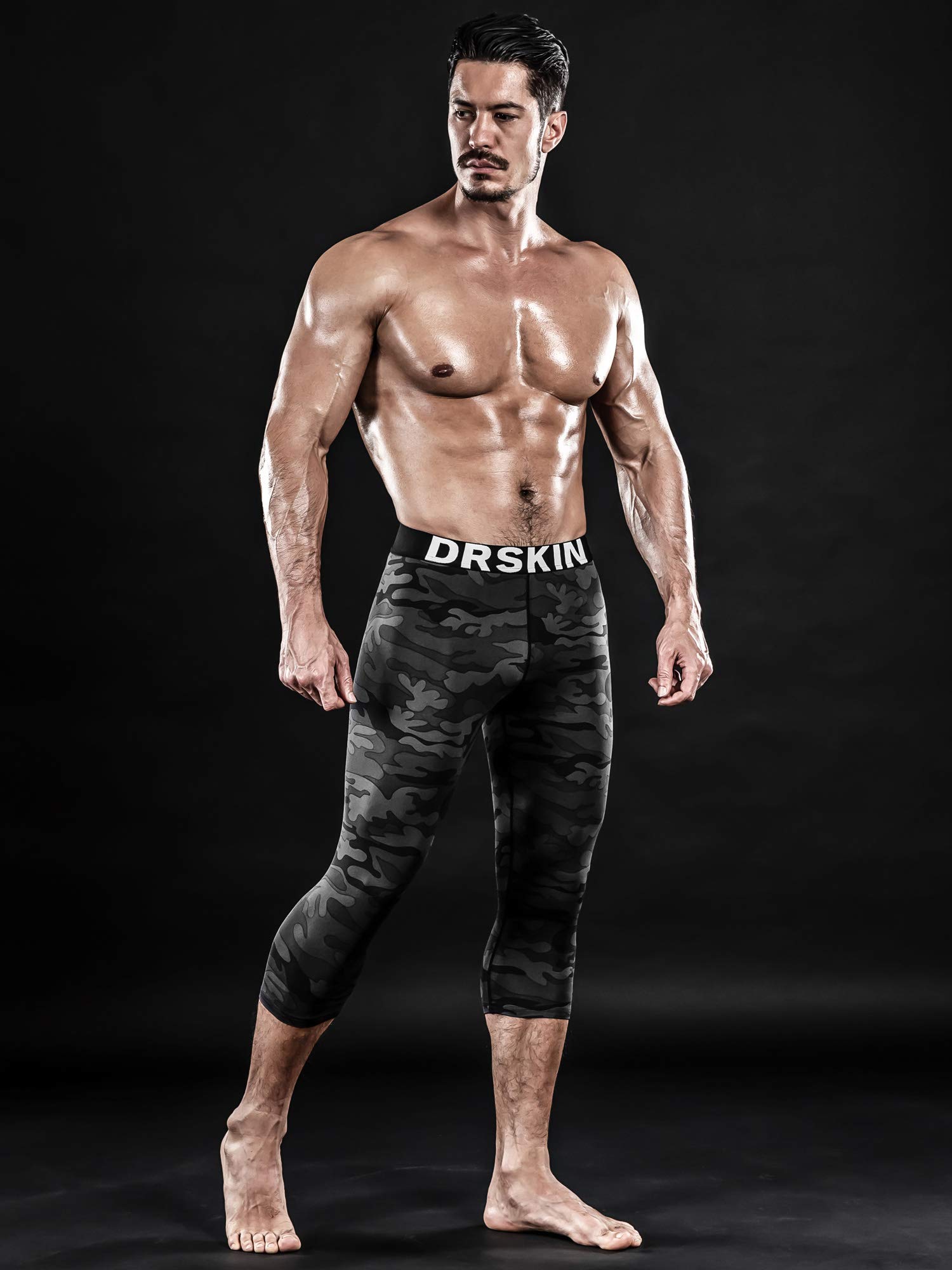 DRSKIN Men's 3/4 Compression Pants - Athletic Running Workout Shorts for Sports & Training