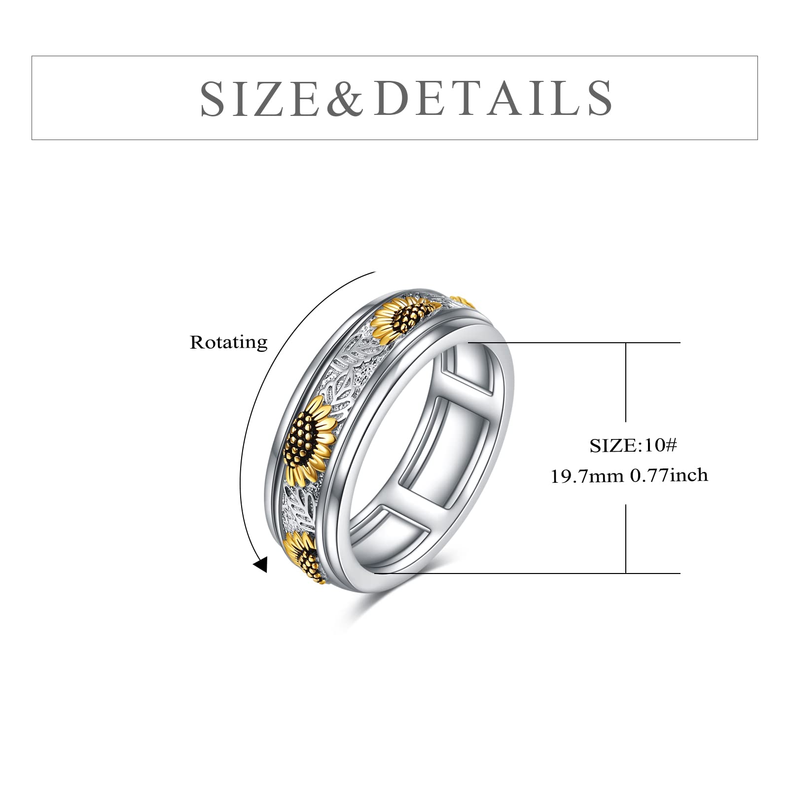 Sterling Silver Anxiety Spinner Ring for Women - Stress Relief Rotatable Mood Ring, Thoughtful Gift for Anxiety Relief - Perfect for Work, Travel & Daily Relaxation