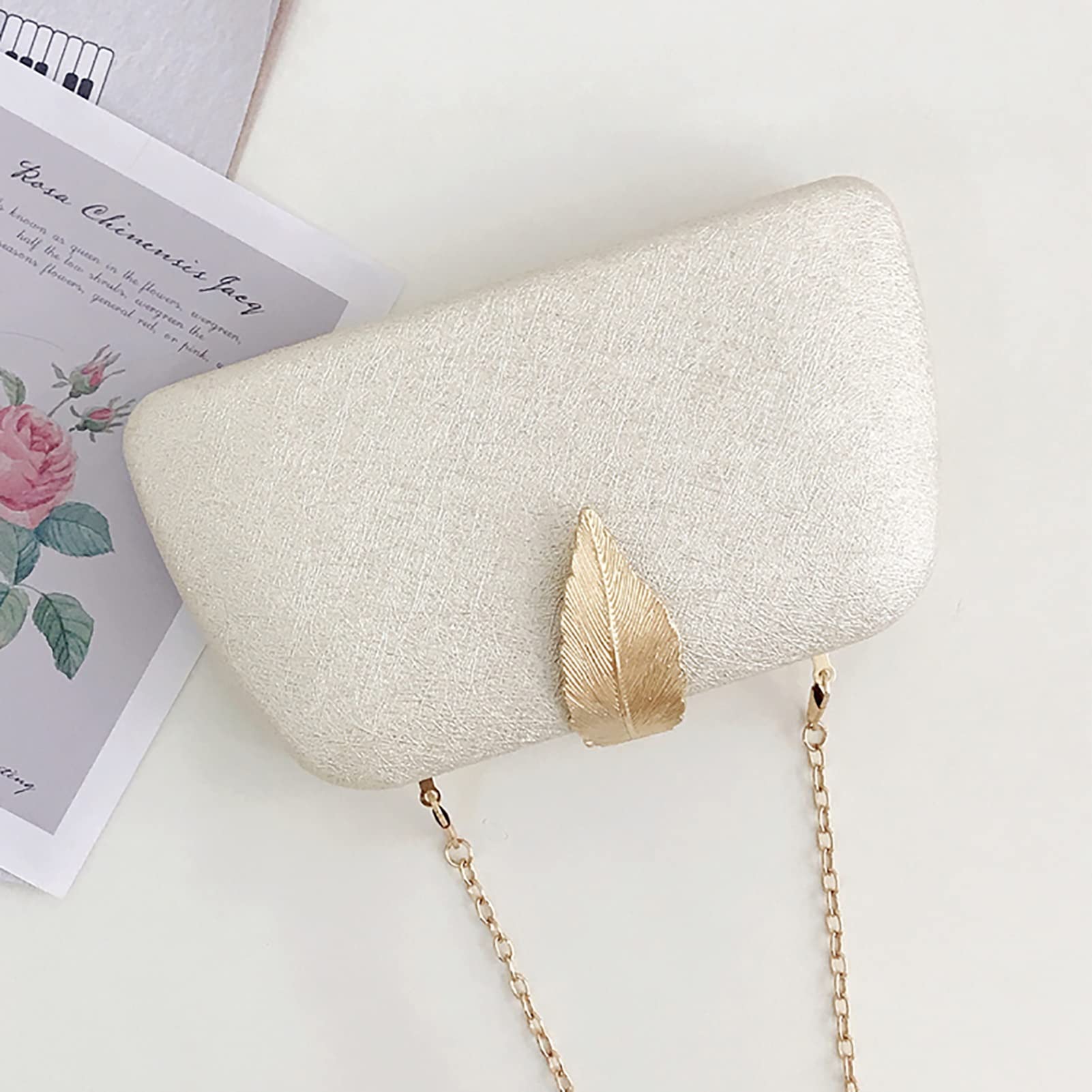 PU Leather Wristlet Clutch Purse for Women - Elegant Leaf Clasp Evening Handbag with Detachable Shoulder Chain Strap (Beige) | Perfect for Parties, Weddings & Formal Events
