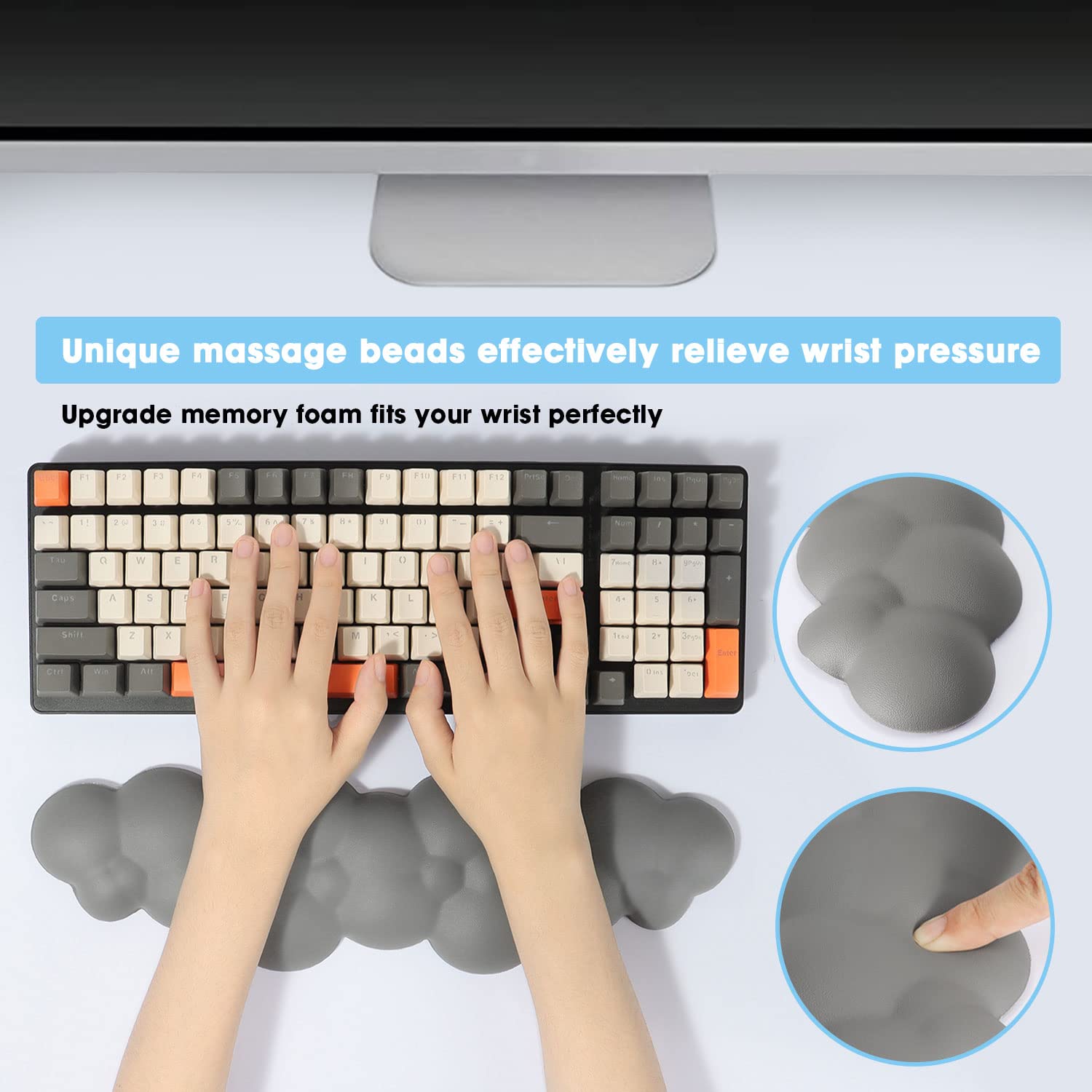 Ergonomic Gaming Keyboard Wrist Rest - Memory Foam for Pain Relief (Gray) - Perfect for Office & Gaming