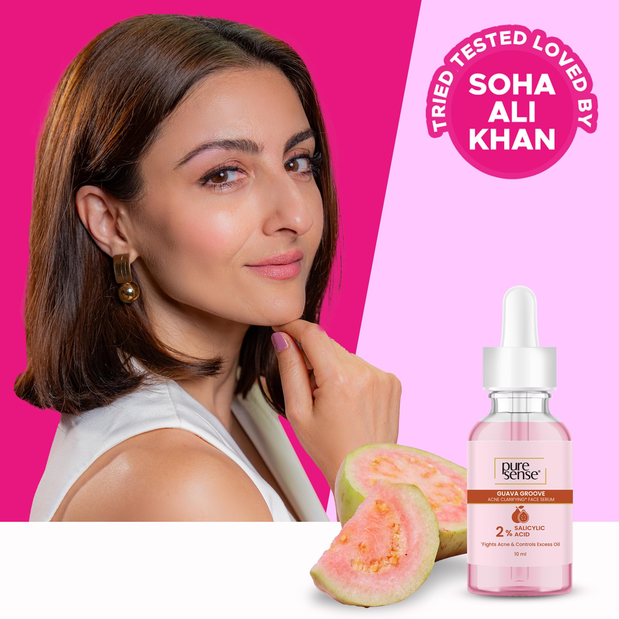 PureSense 2% Salicylic Acid BHA Face Serum with Guava Extract - Oil Control & Acne Treatment for Oily & Acne-Prone Skin - Men & Women - 10ml - Perfect for Daily Skincare Routine & Blemish Prevention