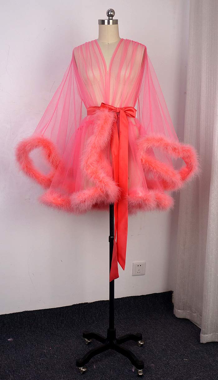 Sexy Feather Bridal Robe - Marabou Tulle Illusion Long Wedding Scarf - Custom Made Lingerie for Bridal Shower, Honeymoon & Boudoir Photography