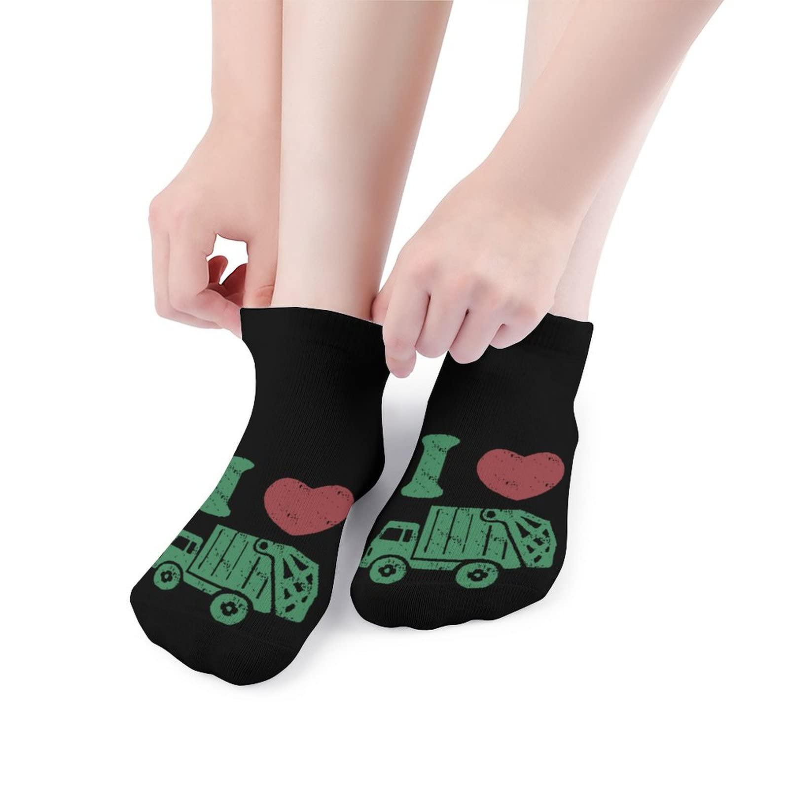 Non-Slip Low Cut No-Show Ankle Socks with Garbage Truck Design - Comfort Fit Casual Socks for Men & Women - Perfect for Work, Gym, and Everyday Wear