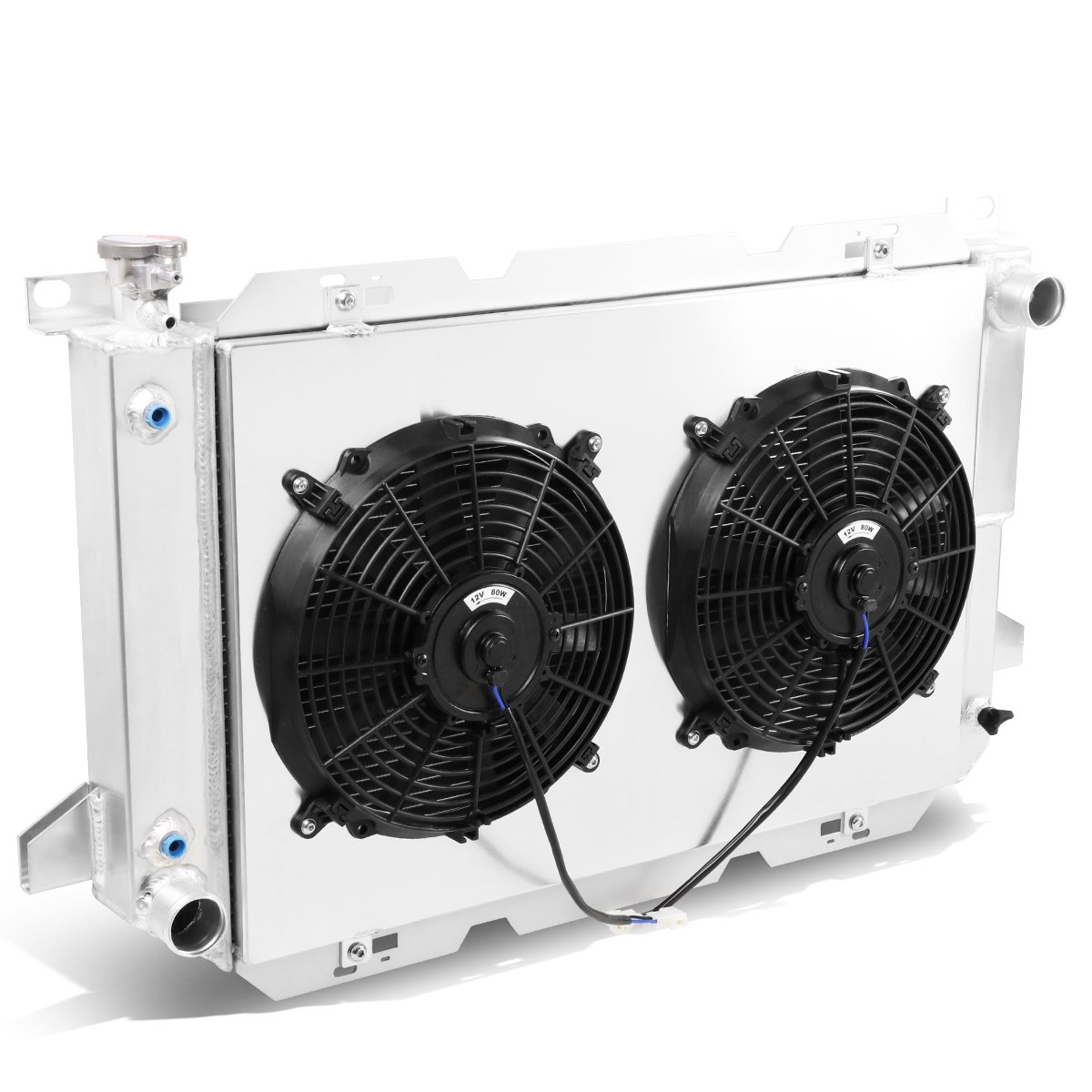 DNA MOTORING RA+FS-F150-85V8-3 3-Row Aluminum Radiator with Fan Shroud for 1985-1996 Ford F-150/F-250/F-Super Duty/Bronco V8 Gas Models - Heavy Duty Cooling Upgrade for Off-Road & Towing