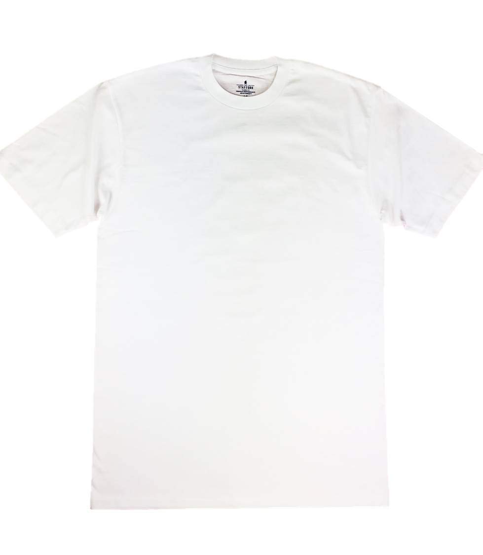 Stafford Men's 100% Heavy Weight Cotton Crew Neck Undershirt - White Short Sleeve 4-Pack (XXLT) | Tall & Extra Tall Comfort Fit | Moisture-Wicking Base Layer for Work & Casual Wear