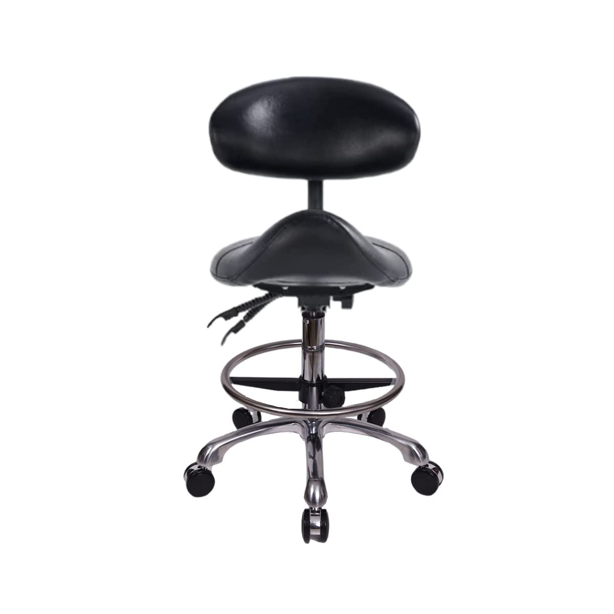 Ergonomic Rolling Saddle Stool with Backrest & Foot Ring - Adjustable Salon Stool for Tattoo Artists, Estheticians, Dentists & Spa Professionals (Black) | Perfect for Facial Treatments, Lash Extensions & Medical Clinics