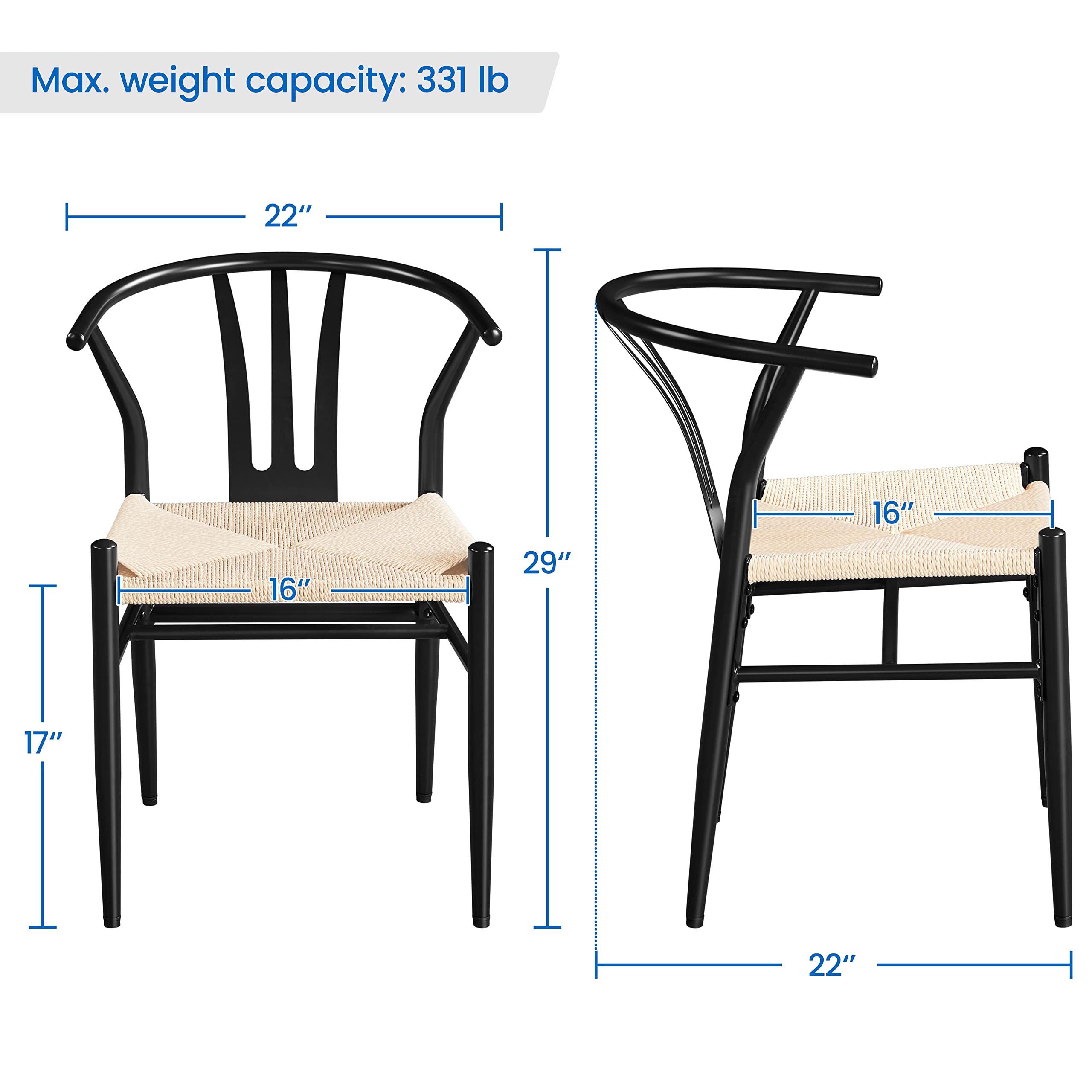 Topeakmart Set of 2 Black Metal Dining Chairs - High Back Industrial Weave Arm Chairs, Mid-Century Modern Style for Kitchen, Dining Room, Restaurant & Cafe