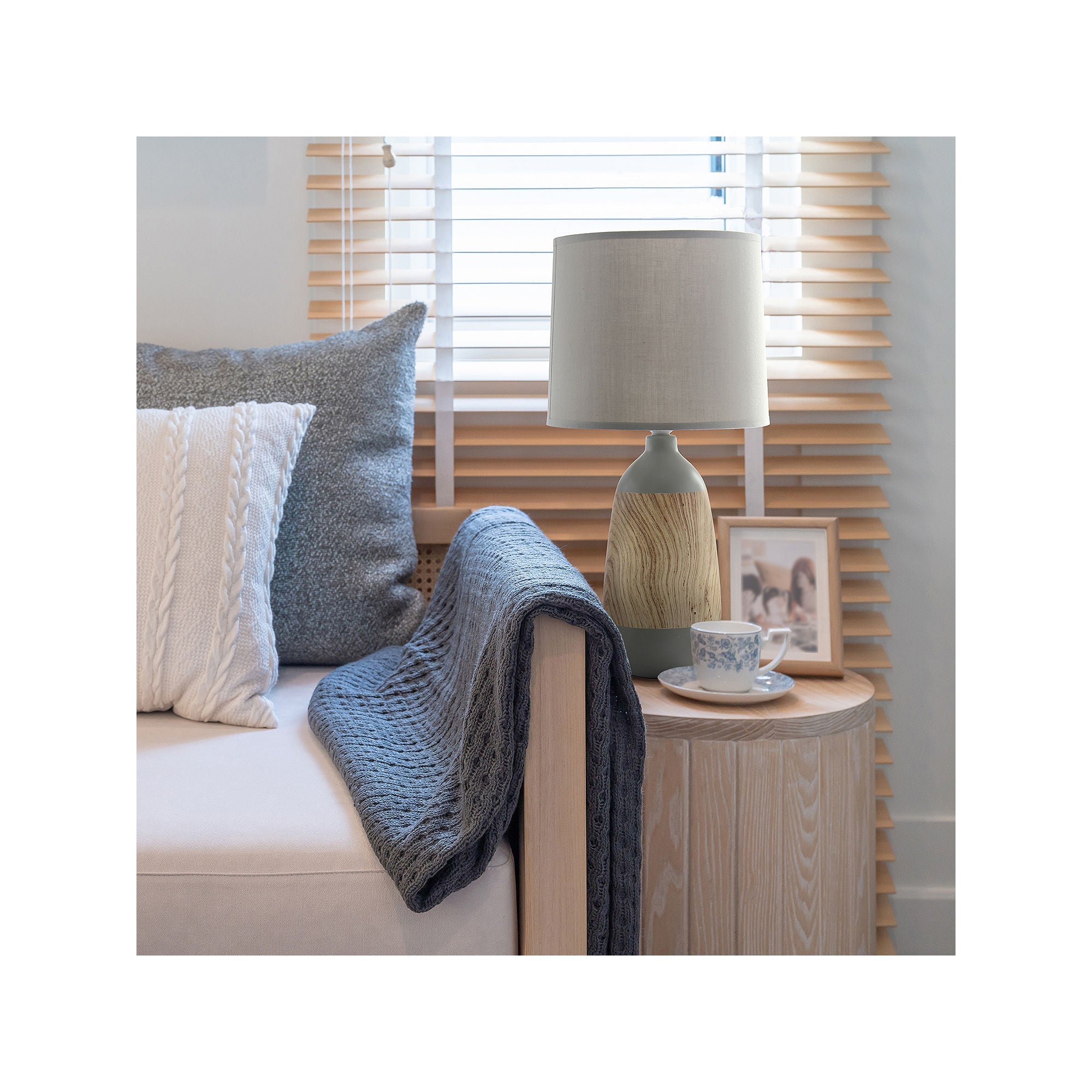 National Brand Simple Designs Oblong Ceramic Table Lamp - Wood Gray Finish - Perfect for Bedroom, Living Room & Office Decor