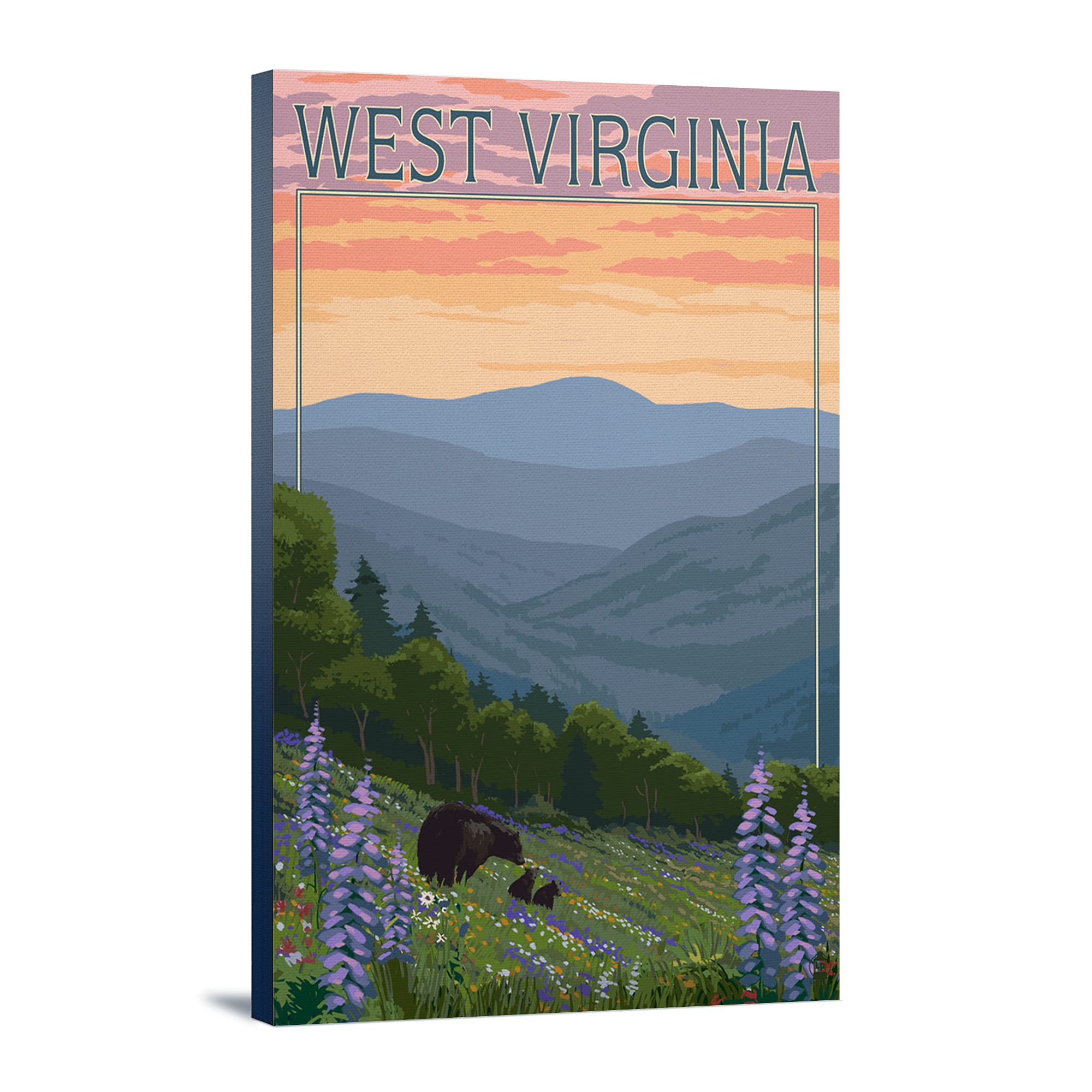 Lantern Press West Virginia Bear and Spring Flowers Wall Art - 12x18 Wrapped Canvas Print for Home Decor, Living Room, Bedroom & Office