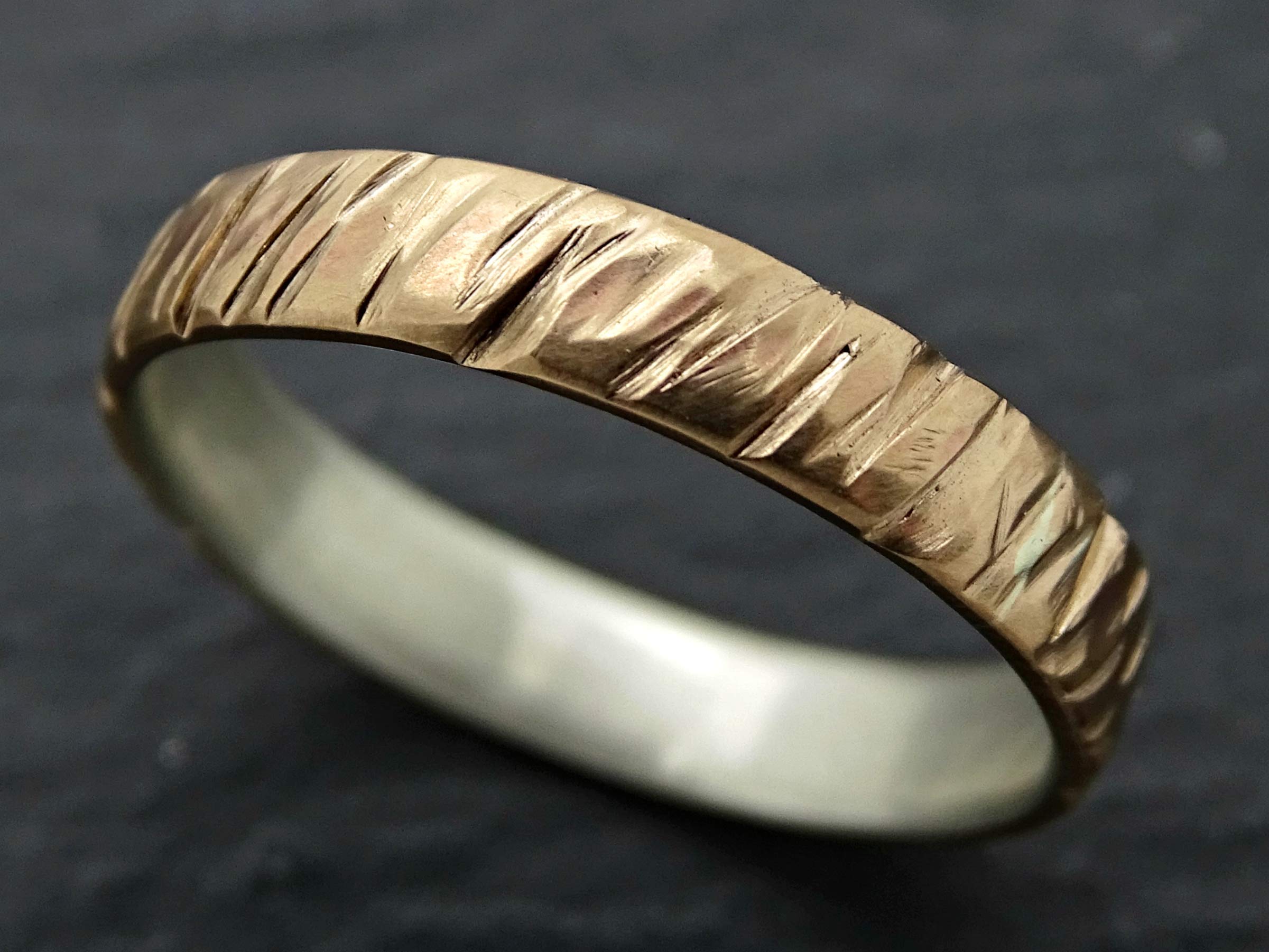 Men's Bronze Wedding Band with Tree Bark Texture - Mixed Metal Bronze & Silver Ring for Men, Anniversary Gift for Him, Perfect for Everyday Wear and Special Occasions