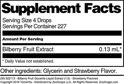 Bilberry Fruit Glycerite Liquid Extract (1:5) - Strawberry Flavored 1oz | Natural Herbal Supplement for Eye Health & Antioxidant Support | Perfect for Smoothies, Teas & Wellness Drinks