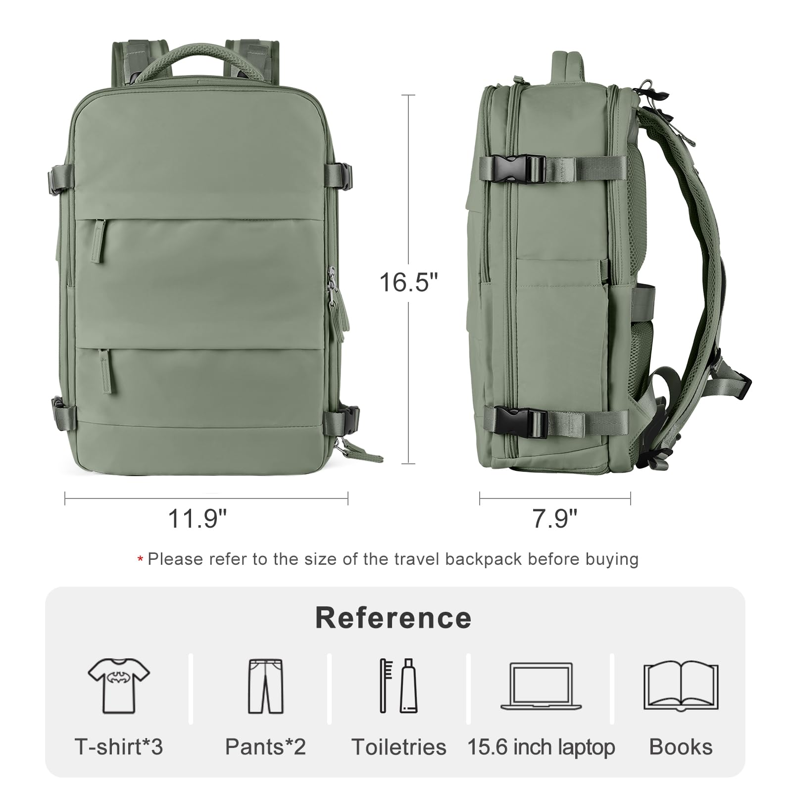 Coofay Airline Approved Carry On Backpack for Women & Men - Waterproof Travel Backpack, Lightweight Hiking Daypack, Casual Sports Luggage (Grey Green) - Perfect for Flights, Commuting, Outdoor Adventures & Daily Use