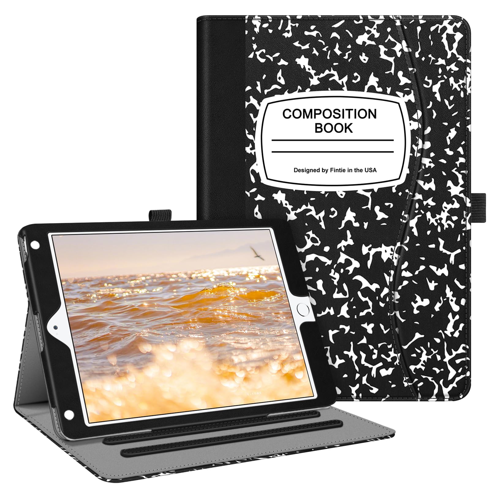 Fintie Protective Case for iPad 6th/5th Gen (2018/2017 Model) & iPad Air 2/Air 1 (9.7 Inch) - Multi-Angle Stand Cover with Corner Protection & Storage Pocket, Composition Book Black - Perfect for Work, School & Travel