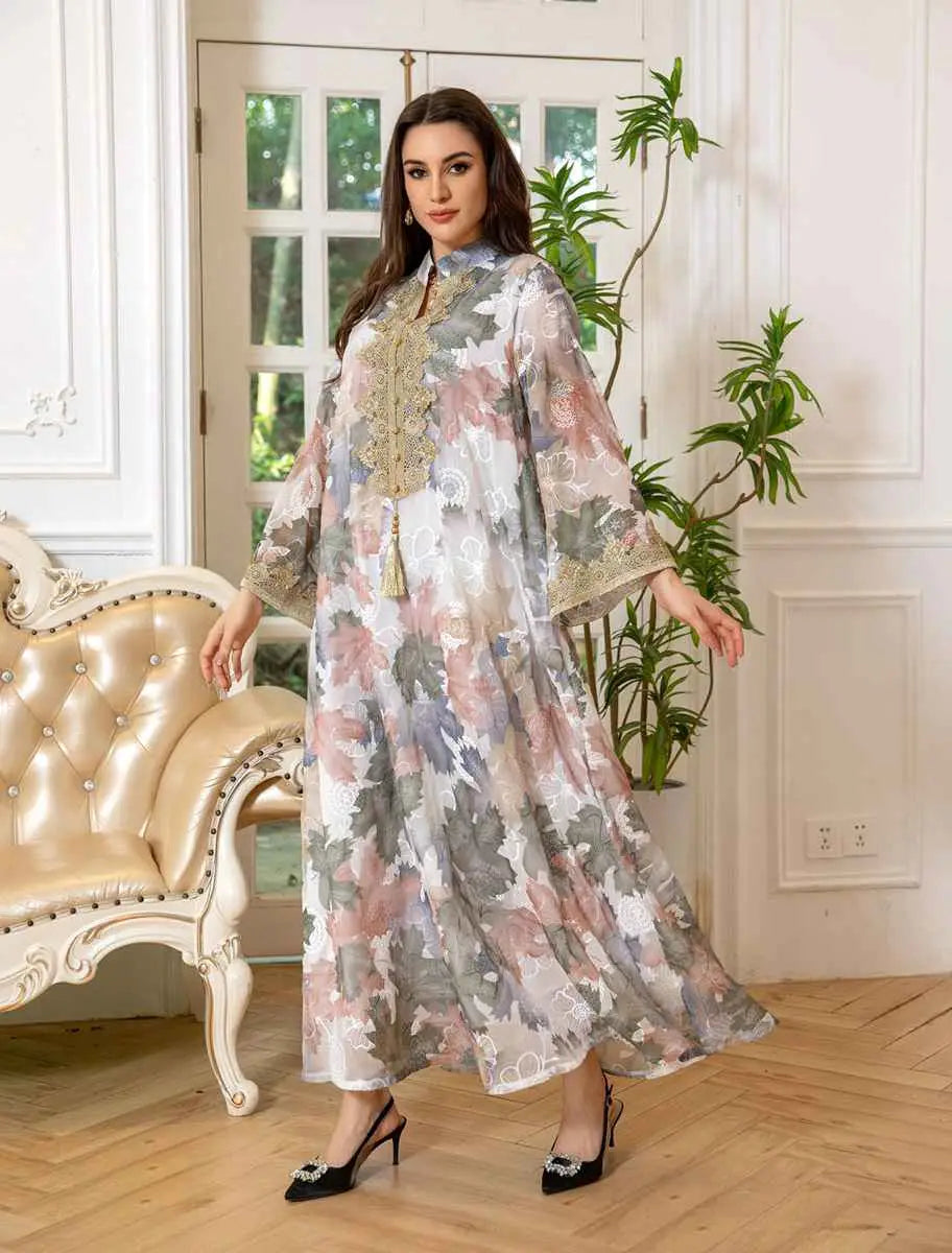 Elegant Eid Dress for Women - Embroidered Arab Dubai Kaftan Caftan Dress - Perfect for Eid Celebrations, Weddings & Special Occasions