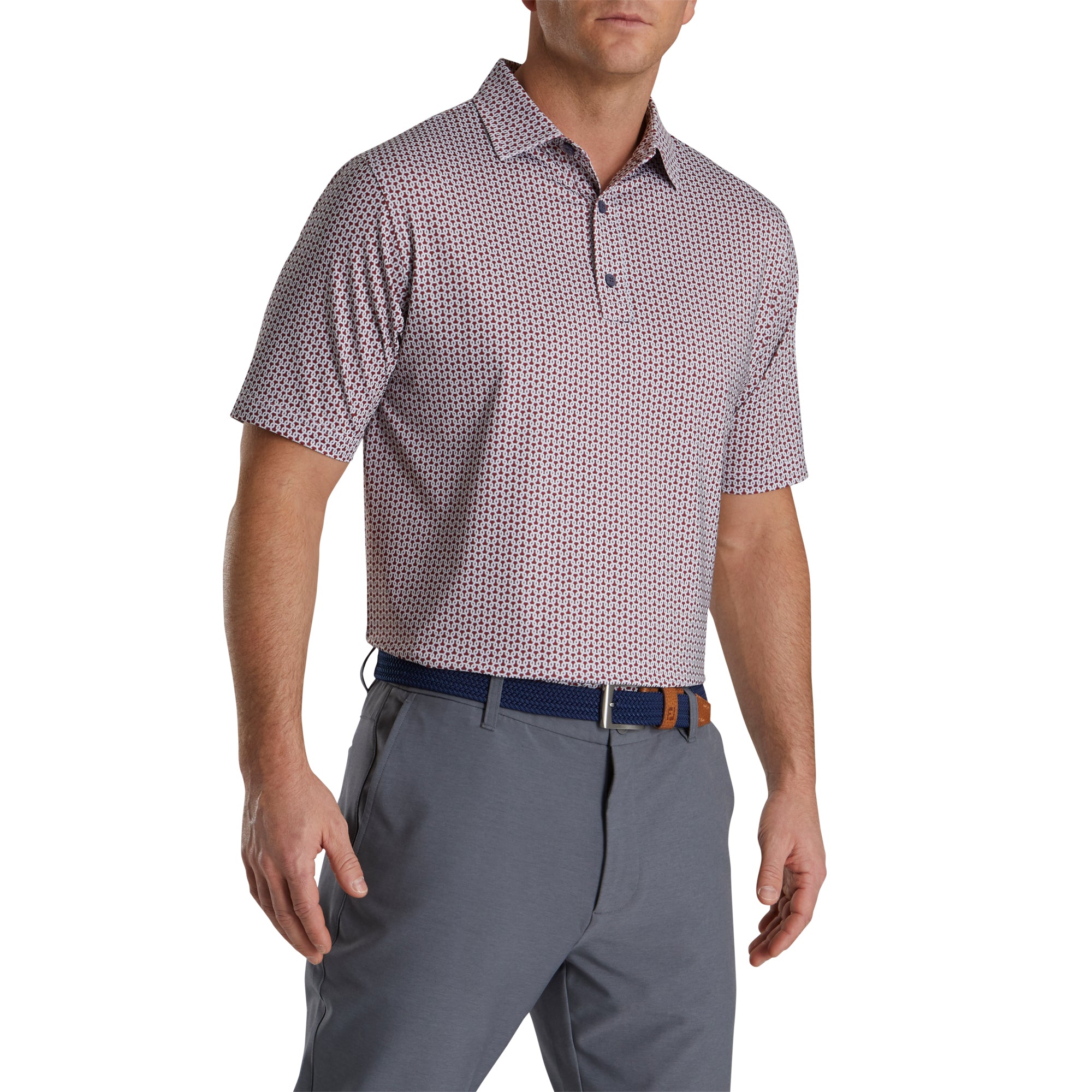 FootJoy Men's Merlot Golf Polo Shirt - Breathable Lisle Fabric, Loop Print Design for Comfort & Style - Perfect for Golf Courses, Casual Wear & Outdoor Activities