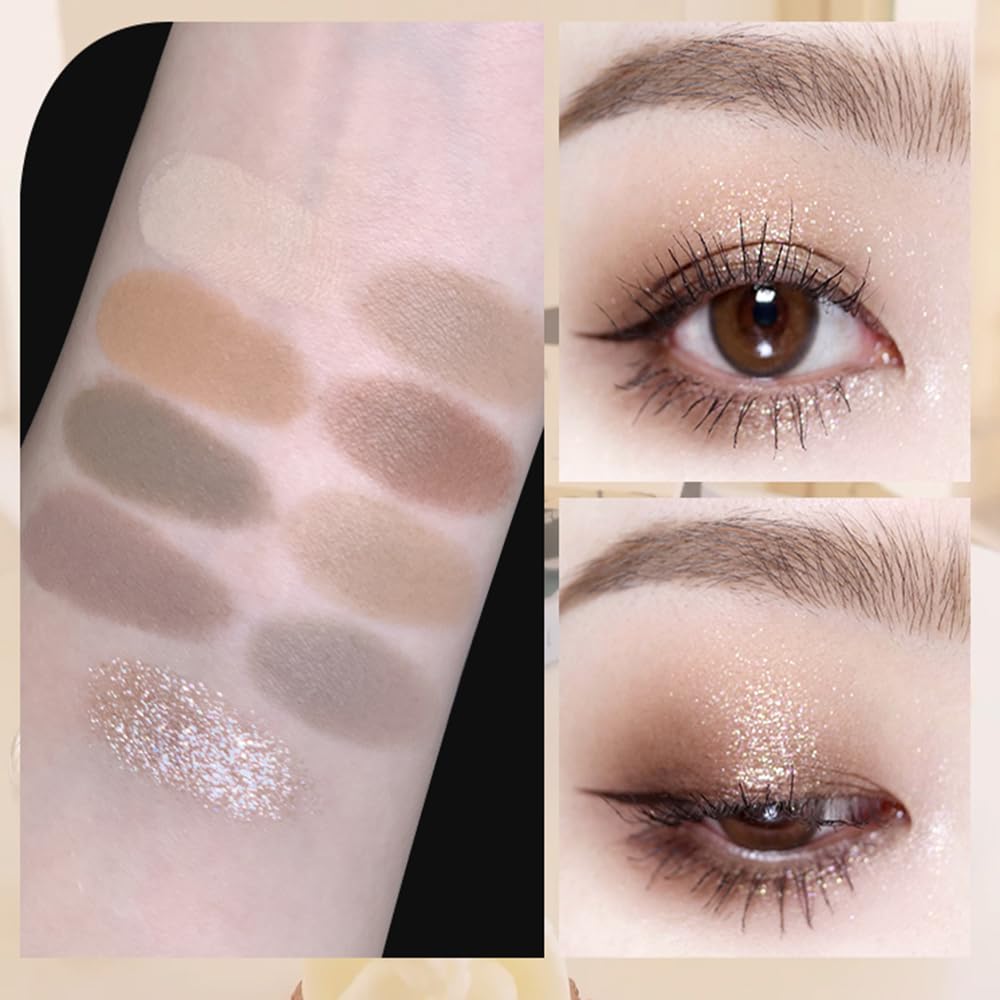 9 Colors Eyeshadow Palette with 3 Brushes - Nude Matte Shimmer Neutral Glitter Long Lasting Highly Pigmented Makeup Set for Women | Perfect for Daily Use, Party & Professional Makeup Looks #02