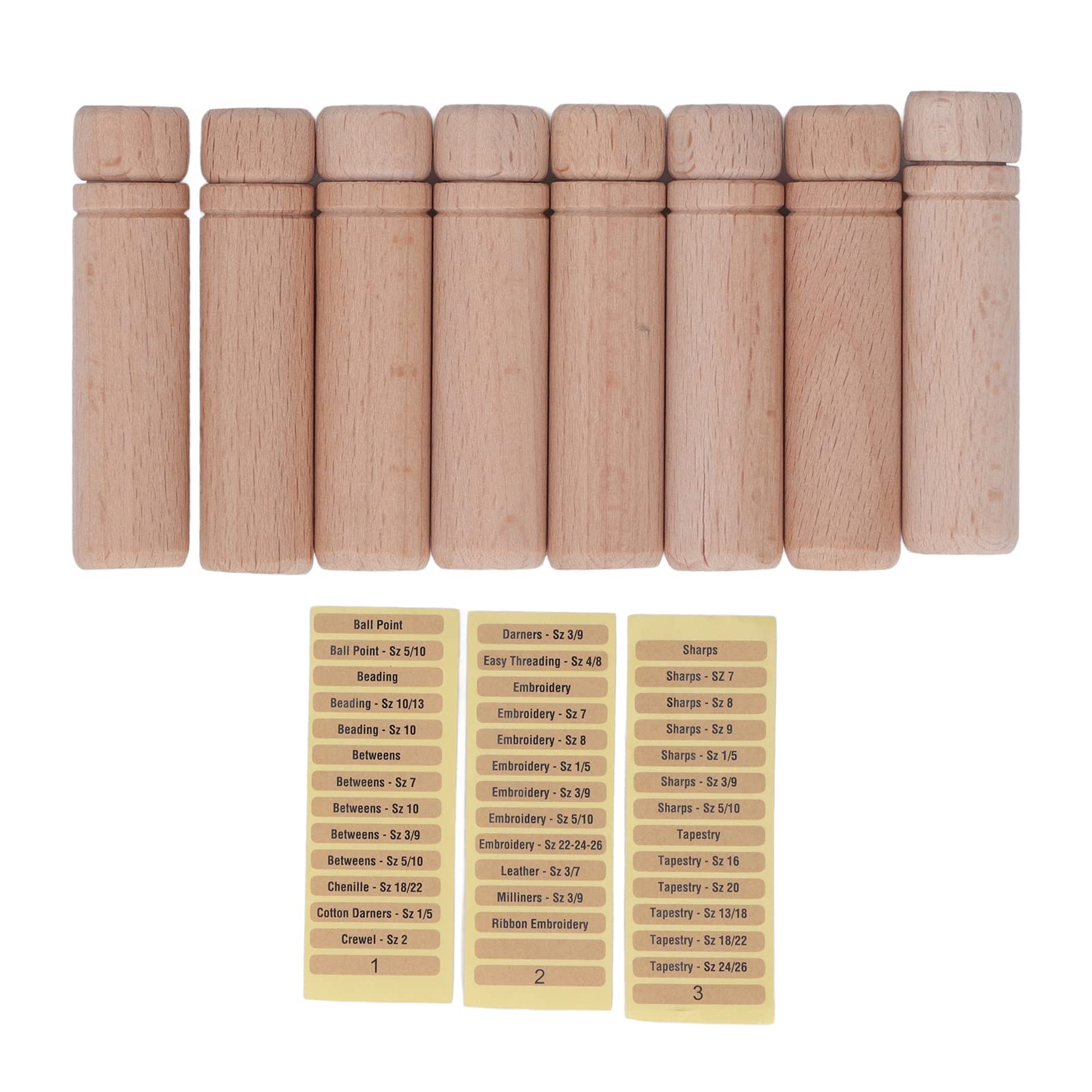 HEEPDD 8Pcs Wooden Needle Case - Portable Sewing Needle Holder with 3 Stickers for Thread & Sewing Supplies Storage - Perfect for Travel, Crafting & Home Organization