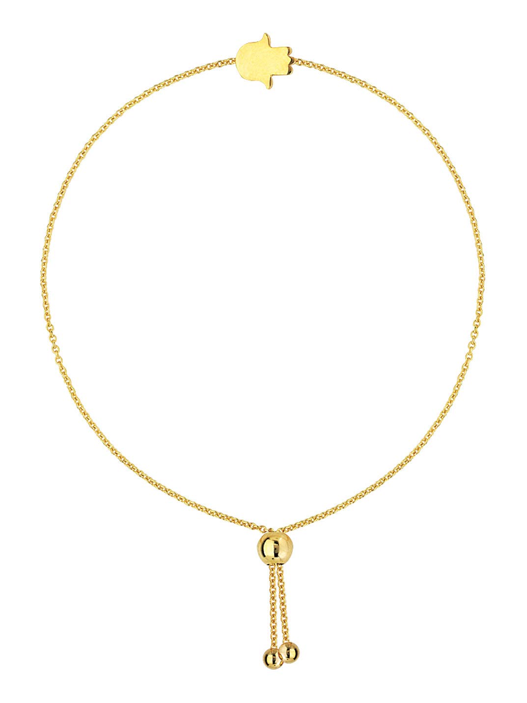AzureBella 14k Yellow Gold Adjustable Bolo Bracelet with Hamsa Hand Charm - Friendship Jewelry for Women, Perfect for Gifts, Everyday Wear & Boho Fashion