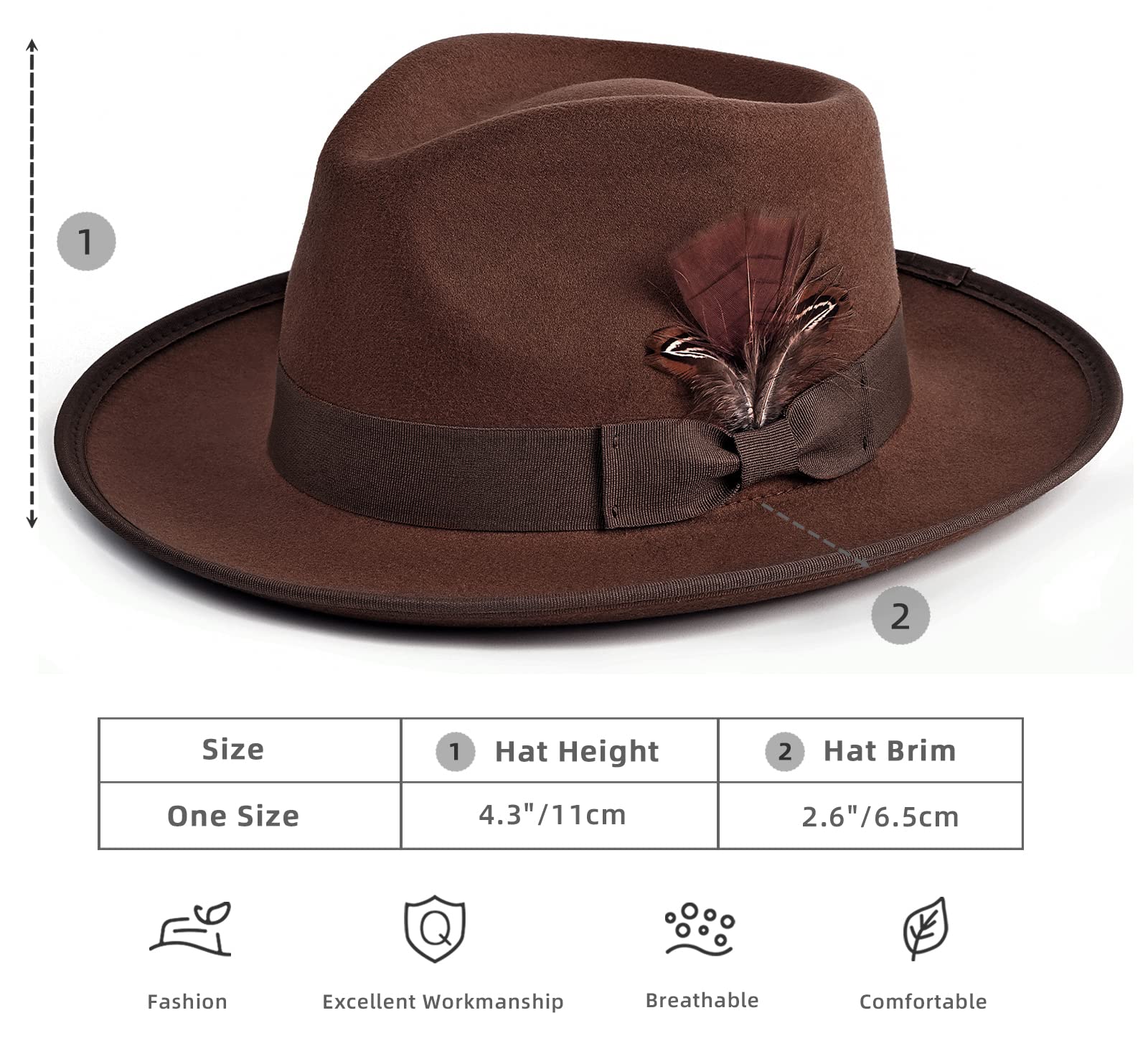 Stylish FADACHY Fedora Hat for Men & Women - Wide Brim Felt Dress Hat, Panama Trilby Hat for Outdoor, Party & Fashion Events