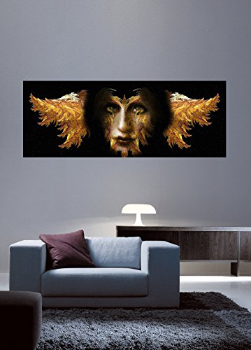 Xzendor7 Gold Girl Fractal Feather Fluff Carved Wall Decal 31.5x84 Inches - Elegant Home Decor for Living Room, Bedroom & Office