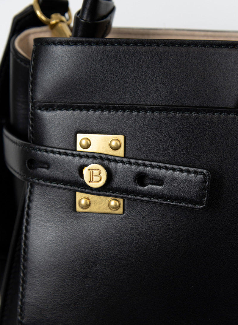 Balmain Black Leather Rectangular Handbag for Women - Luxury Designer Shoulder Bag for Work, Travel & Evening Events