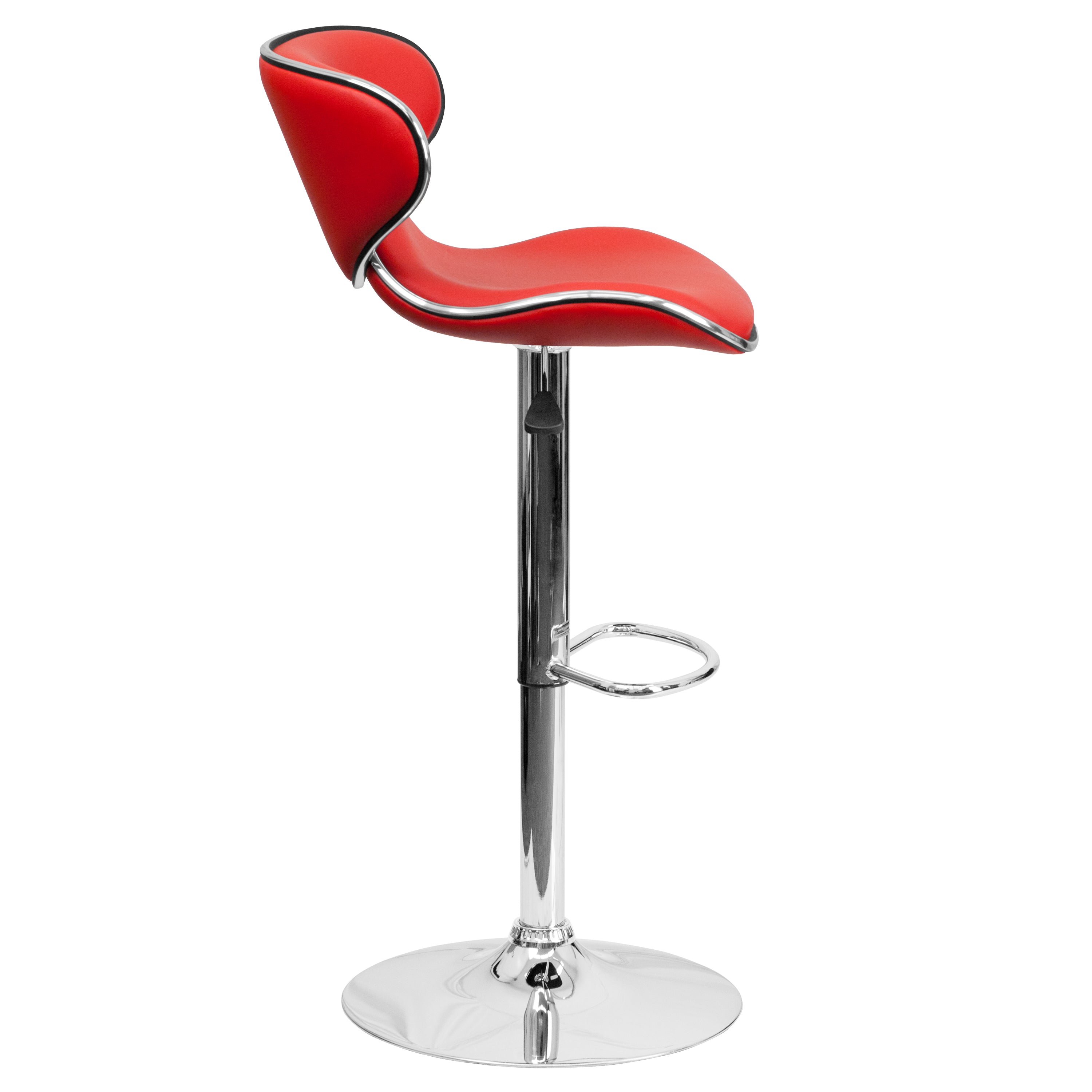 Devin Contemporary Adjustable Height Barstool - Black Vinyl Upholstery, Chrome Base - Modern Kitchen Island & Home Bar Stool for Dining & Entertaining