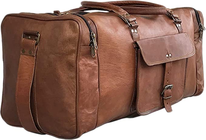 Premium Genuine Leather Duffel Bag for Men - Travel, Gym & Weekend Overnight Carry On - Brown Leather Sports Duffle Bag - Perfect for Business Trips, Workouts & Vacation Luggage
