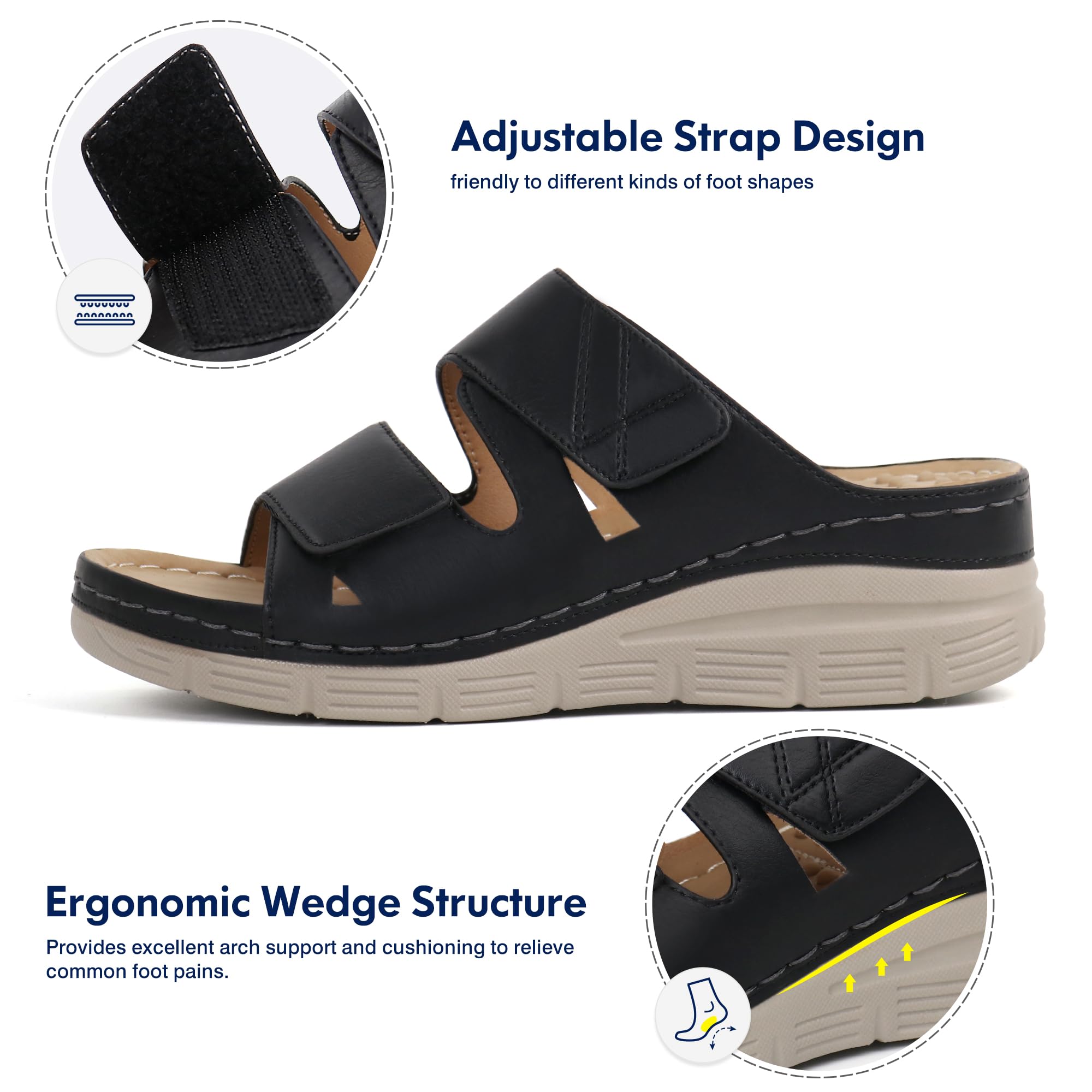 Ortho+rest Women's Arch Support Slides - Orthotic Walking Sandals for Plantar Fasciitis & Foot Pain Relief - Comfortable Orthopedic Sandals for Daily Wear, Work & Travel