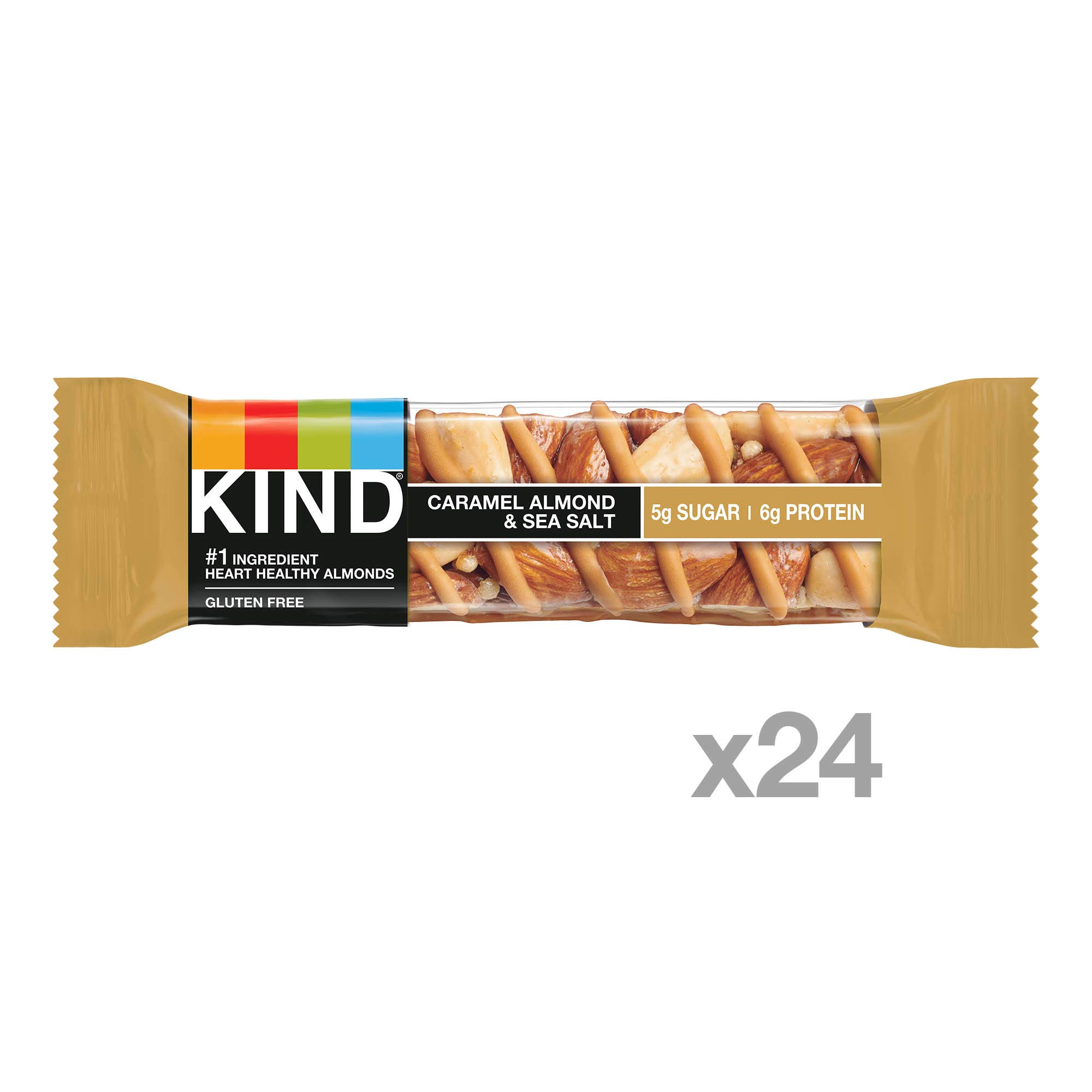KIND Bars, Caramel Almond & Sea Salt - Healthy Gluten Free Snacks with 6g Protein, Low Sugar, 24 Count - Perfect for On-the-Go Breakfast, Office Snacks & Post-Workout Energy Boost