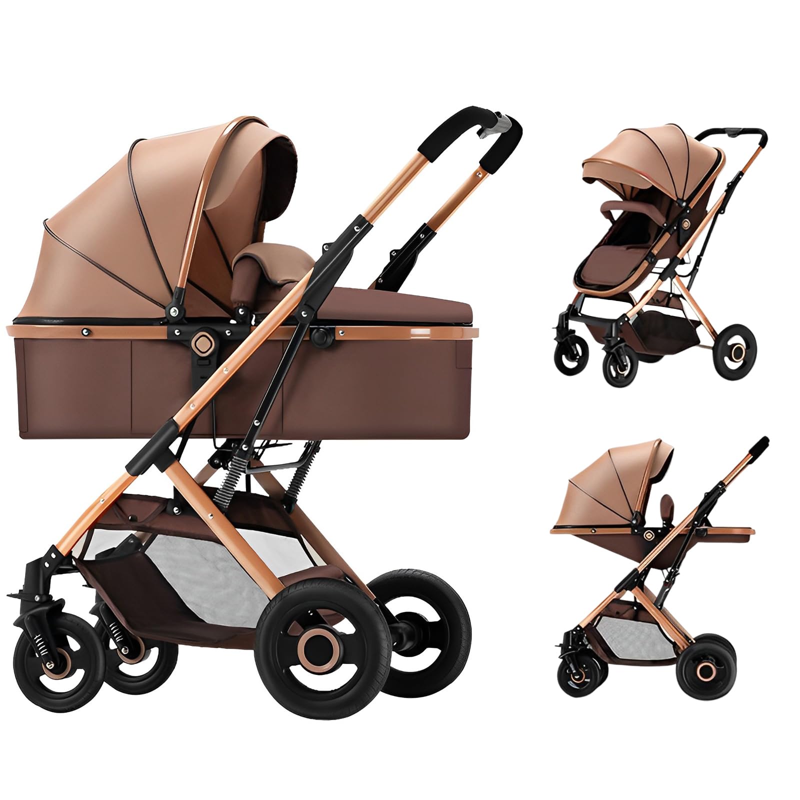2 in 1 Convertible Baby Stroller & Bassinet - Reversible Newborn Pram with Adjustable Canopy | Foldable Lightweight Pushchair for Infants & Toddlers | Shock-Absorbent Wheels for Smooth Rides | Perfect for City Walks, Shopping & Travel
