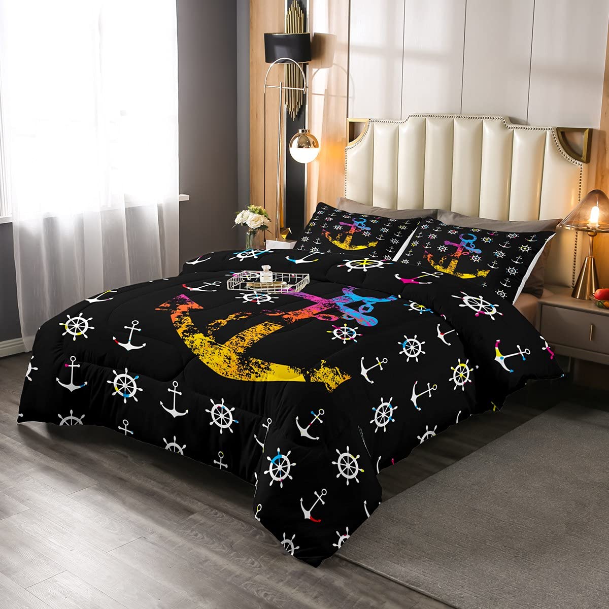 **Nautical Anchor Down Comforter Set - Full Size Ocean Theme Bedding with 1 Comforter & 2 Pillowcases for Kids, Boys & Girls - Perfect for Coastal, Hip Hop, or Graffiti-Themed Bedrooms**