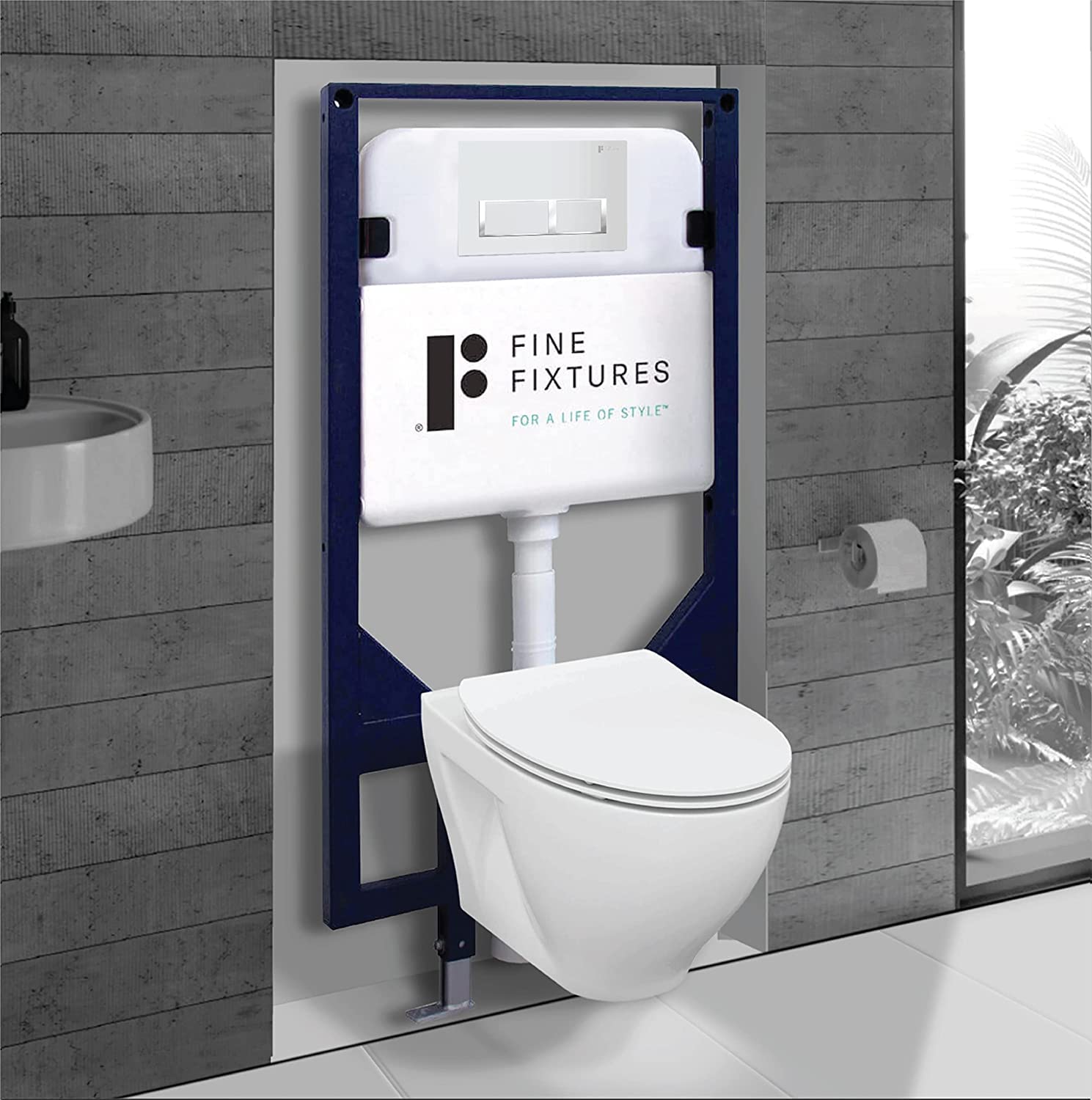 Wall-Mounted Toilet Set with Soft-Close Seat & Concealed Tank System - Modern In-Wall Toilet Combo with Push Button Flush for Space-Saving Bathrooms, Perfect for Small Bathrooms and Contemporary Home Designs