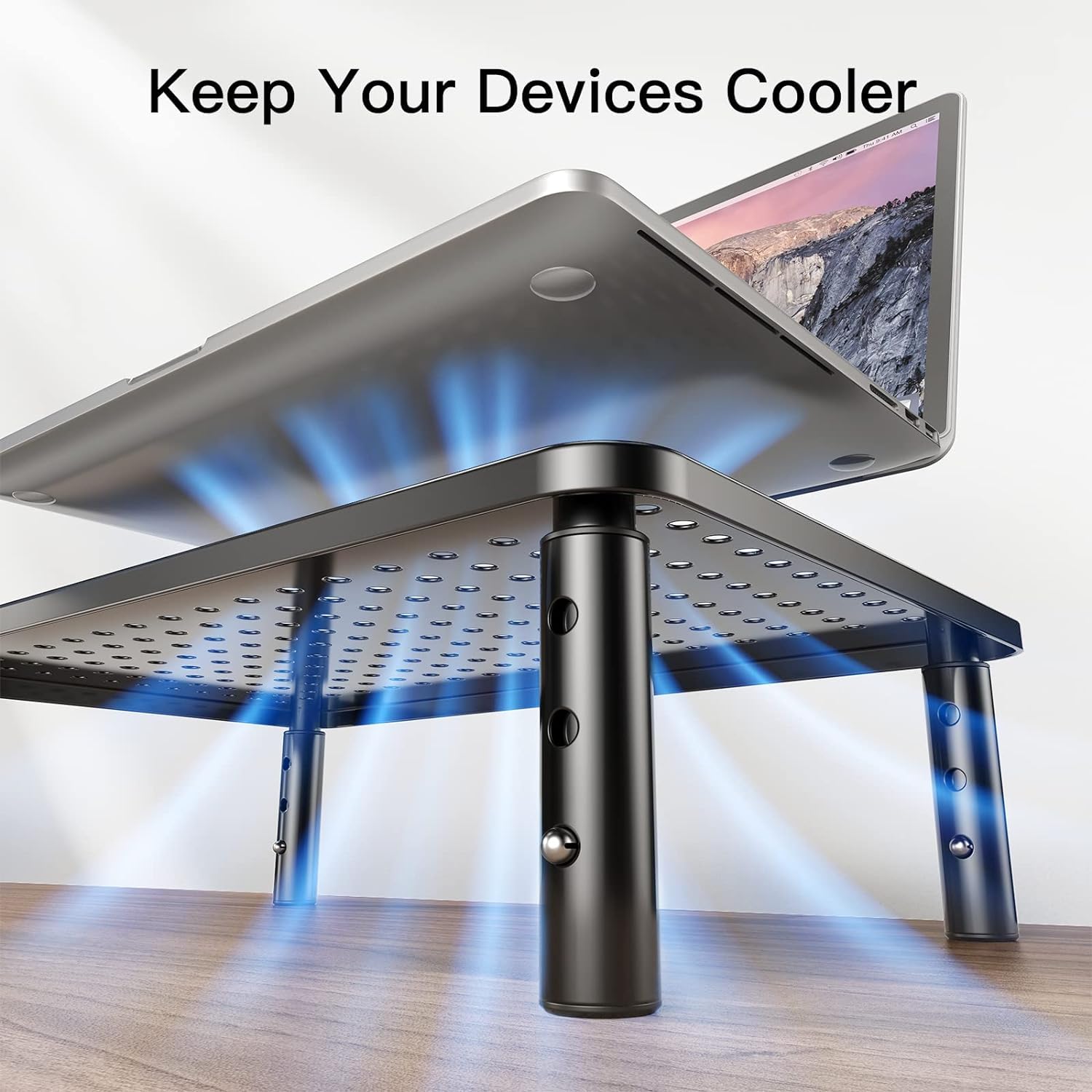 Adjustable Dual Monitor Stand for Desk - Black 2 Pack | Ergonomic Computer Monitor Riser with Height Adjustment | Perfect for Home Office, Gaming Setup & Workspace Organization