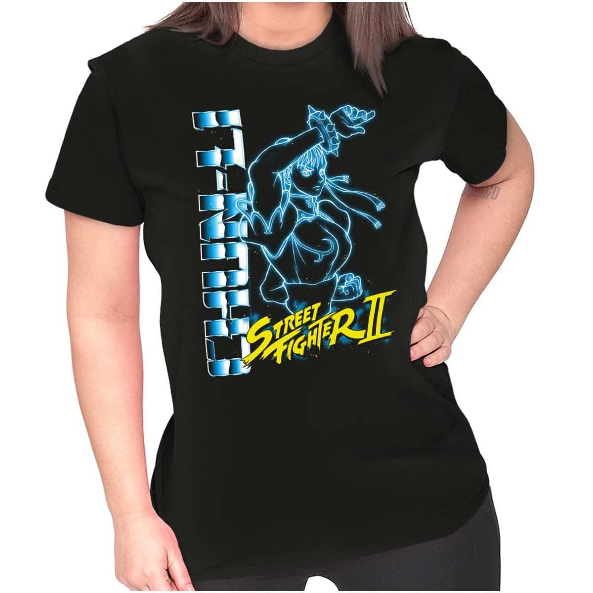 Brisco Brands Street Fighter 90s Gamer Chun-Li Women's Graphic Tee - Retro Video Game T-Shirt for Casual Wear & Cosplay