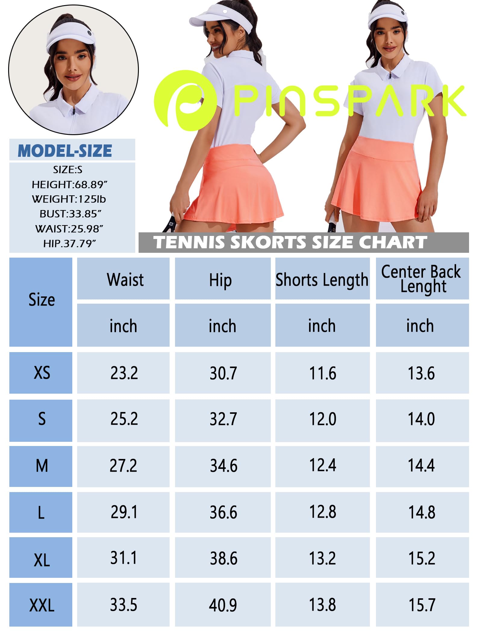 PINSPARK Women's Pleated Tennis Skirt - Lightweight Athletic Skort with Built-in Shorts & Pockets for Golf, Workout & Pickleball | Perfect for Sports, Gym & Casual Wear
